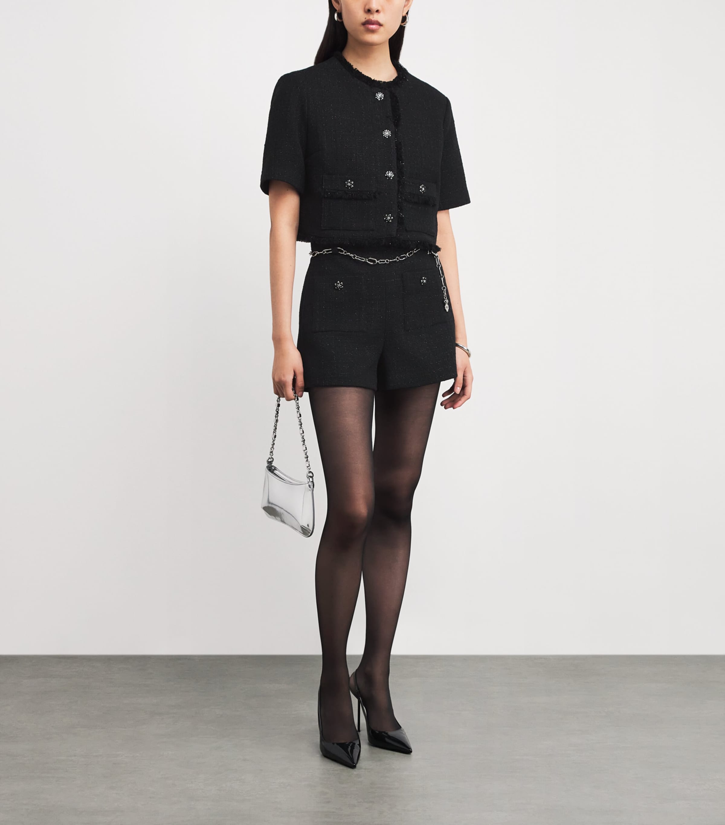 Tweed Chain Belt Shorts BLACK Image 2