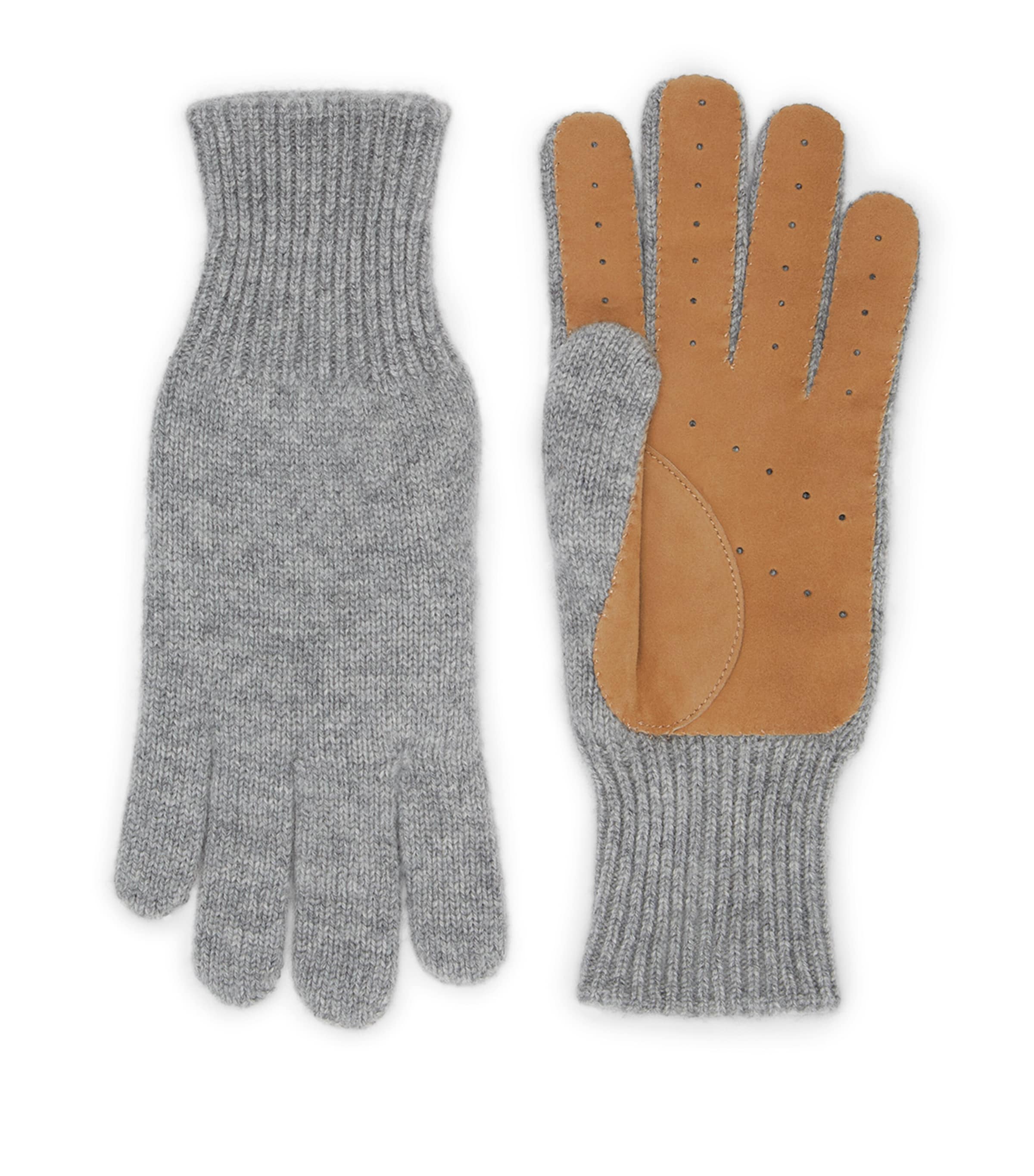 Brunello Cucinelli Leather-trim Cashmere Gloves In Grey