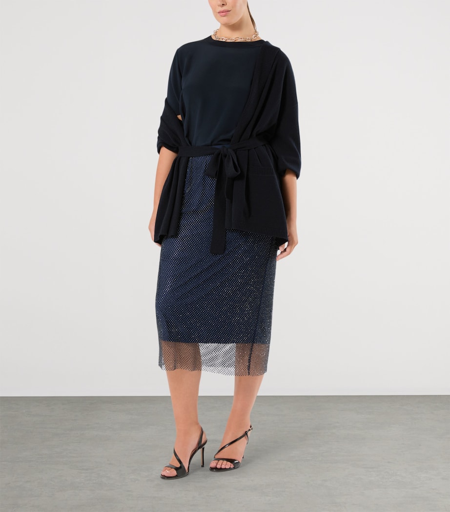 Marina Rinaldi Womens Cashmere Tie-Belt Cardigan Midnightblue Image 2