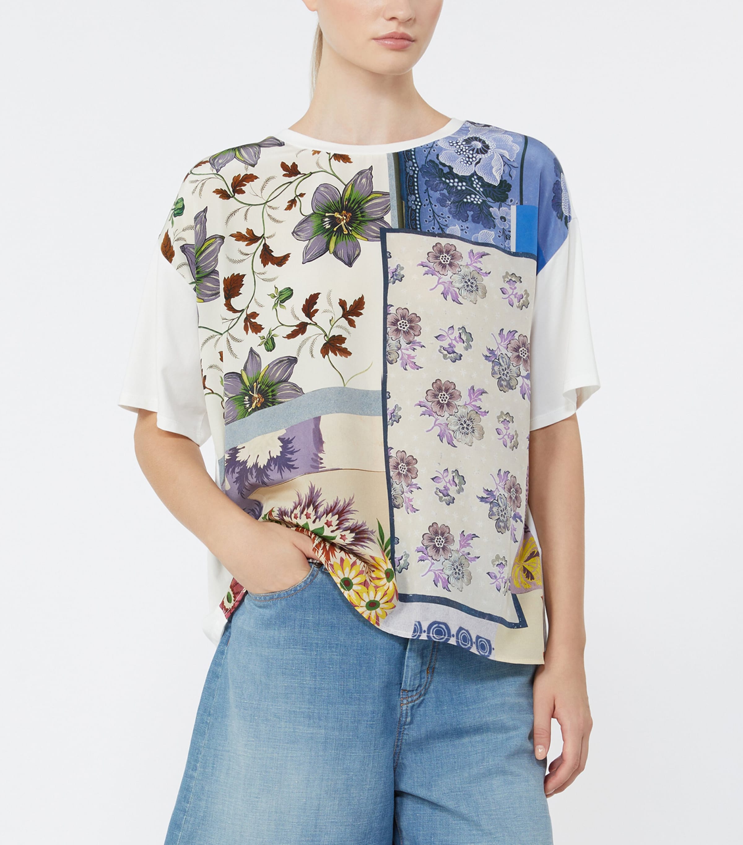 Weekend Max Mara Womens Cotton-Silk Floral T-Shirt Multicolour Image 5