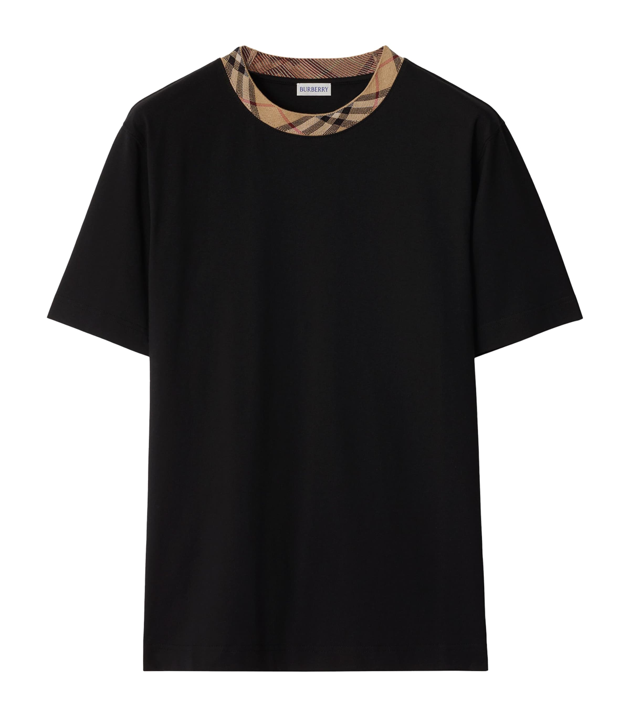 Burberry Cotton Check-Trim T-Shirt Black Image 1