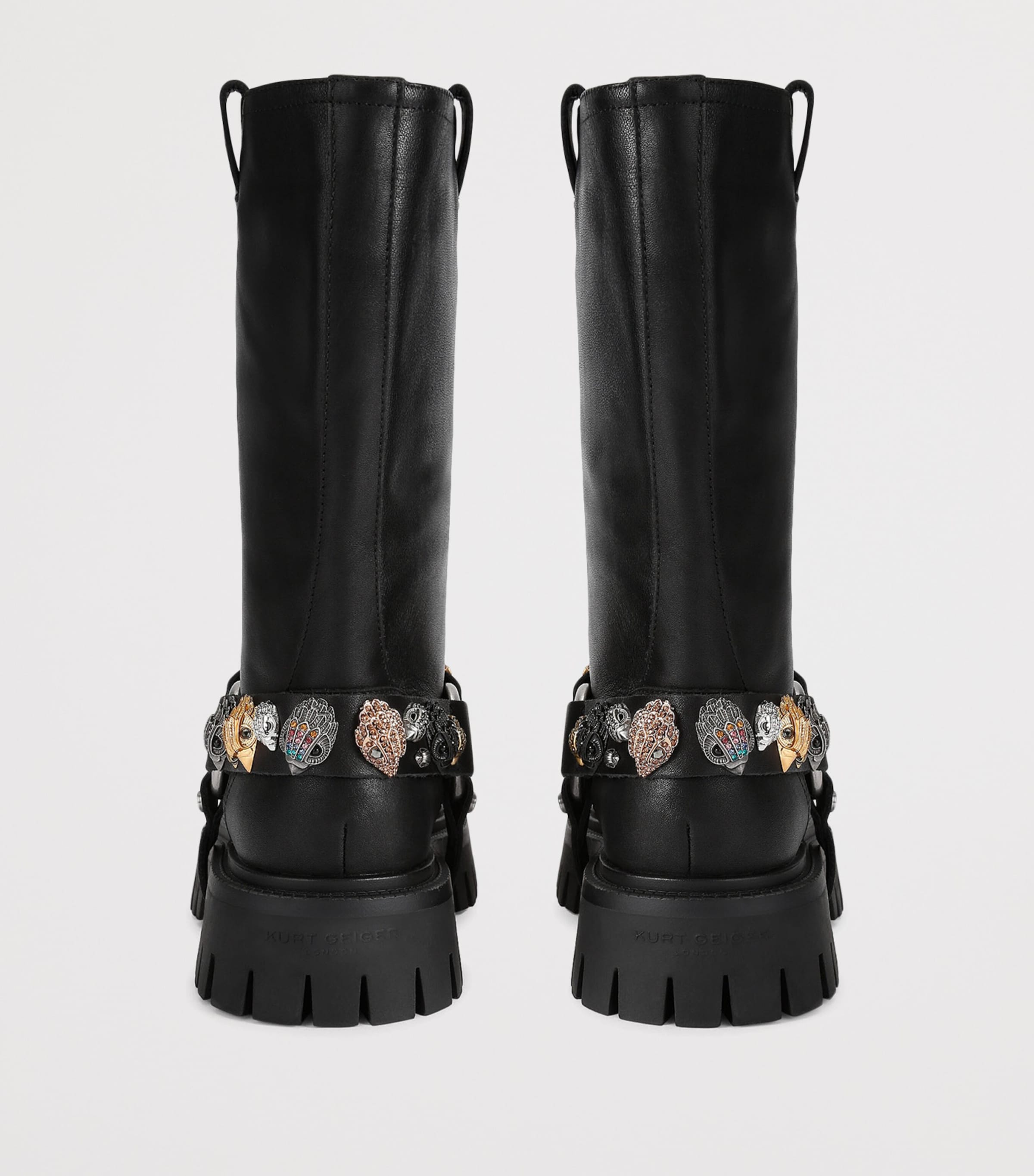 Kurt Geiger London Leather Eagle Harness Biker Boots Black Image 3