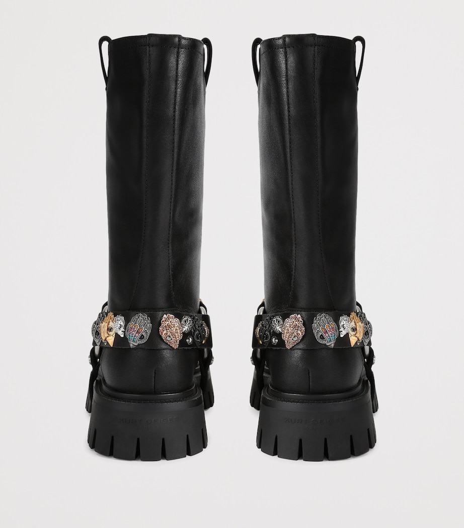 Kurt Geiger London Leather Eagle Harness Biker Boots Black Image 3