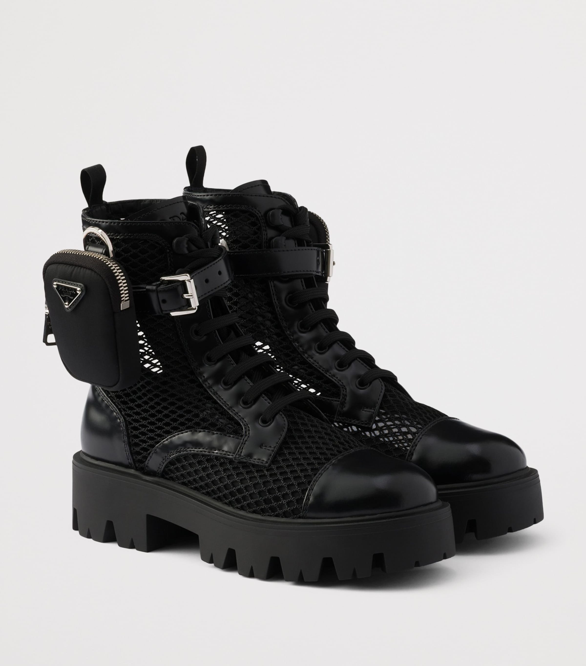 Mesh and Leather Monolith Boots with Pouch F0002 Image 2