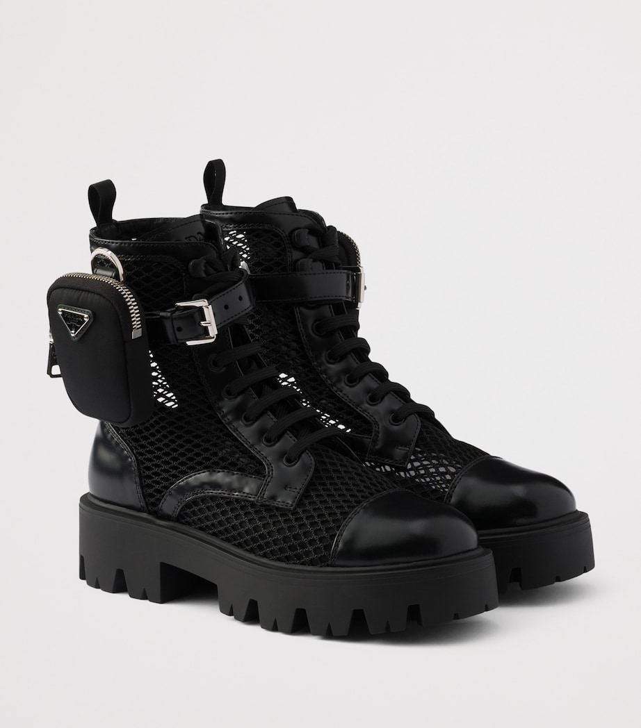 Mesh and Leather Monolith Boots with Pouch F0002 Image 2