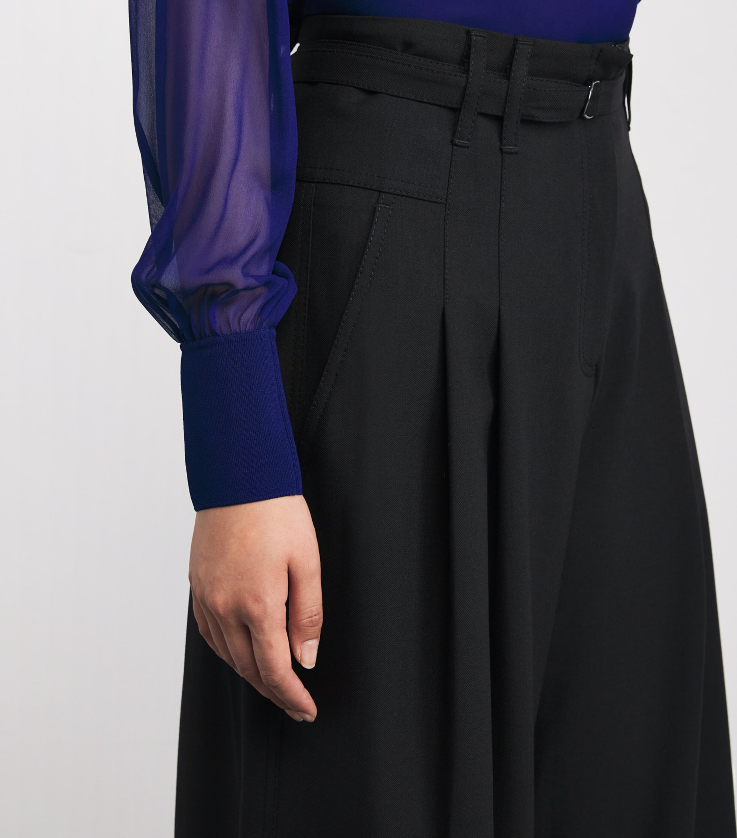Pleated Wide-Leg Trousers BLACK Image 6