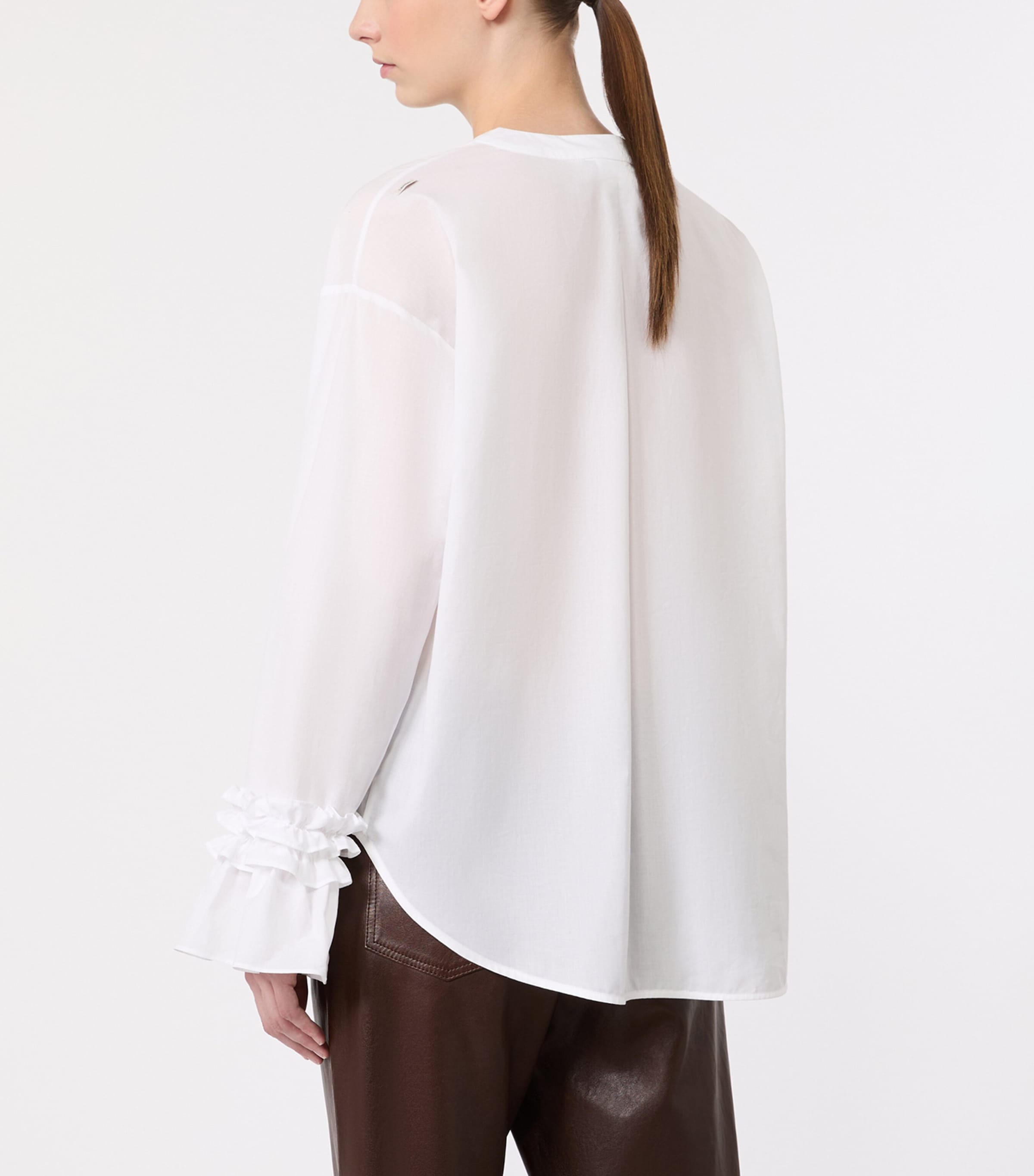 Max Mara Womens Ruffle-Trim Shirt White Image 4