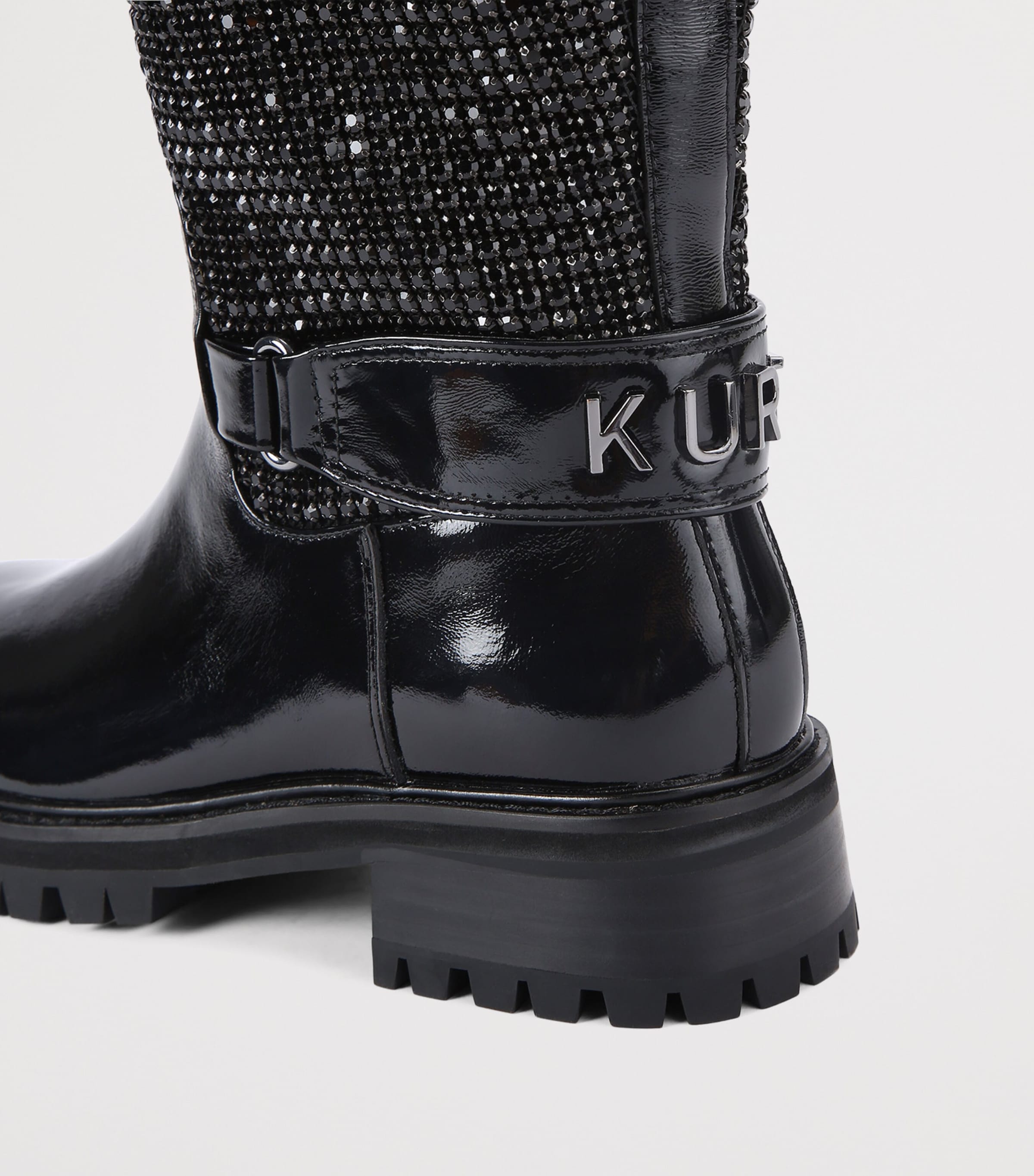 Leather Crystal Knee-High Boots BLACK Image 3