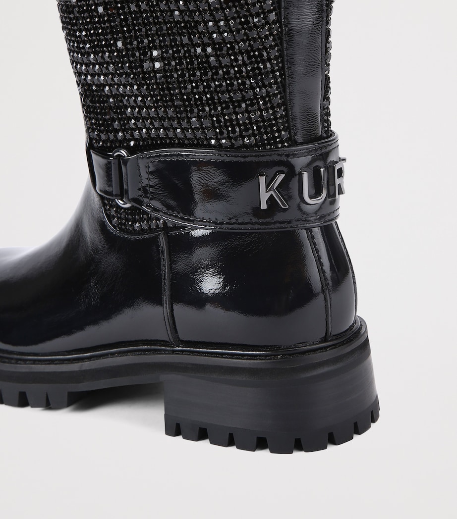 Leather Crystal Knee-High Boots BLACK Image 3