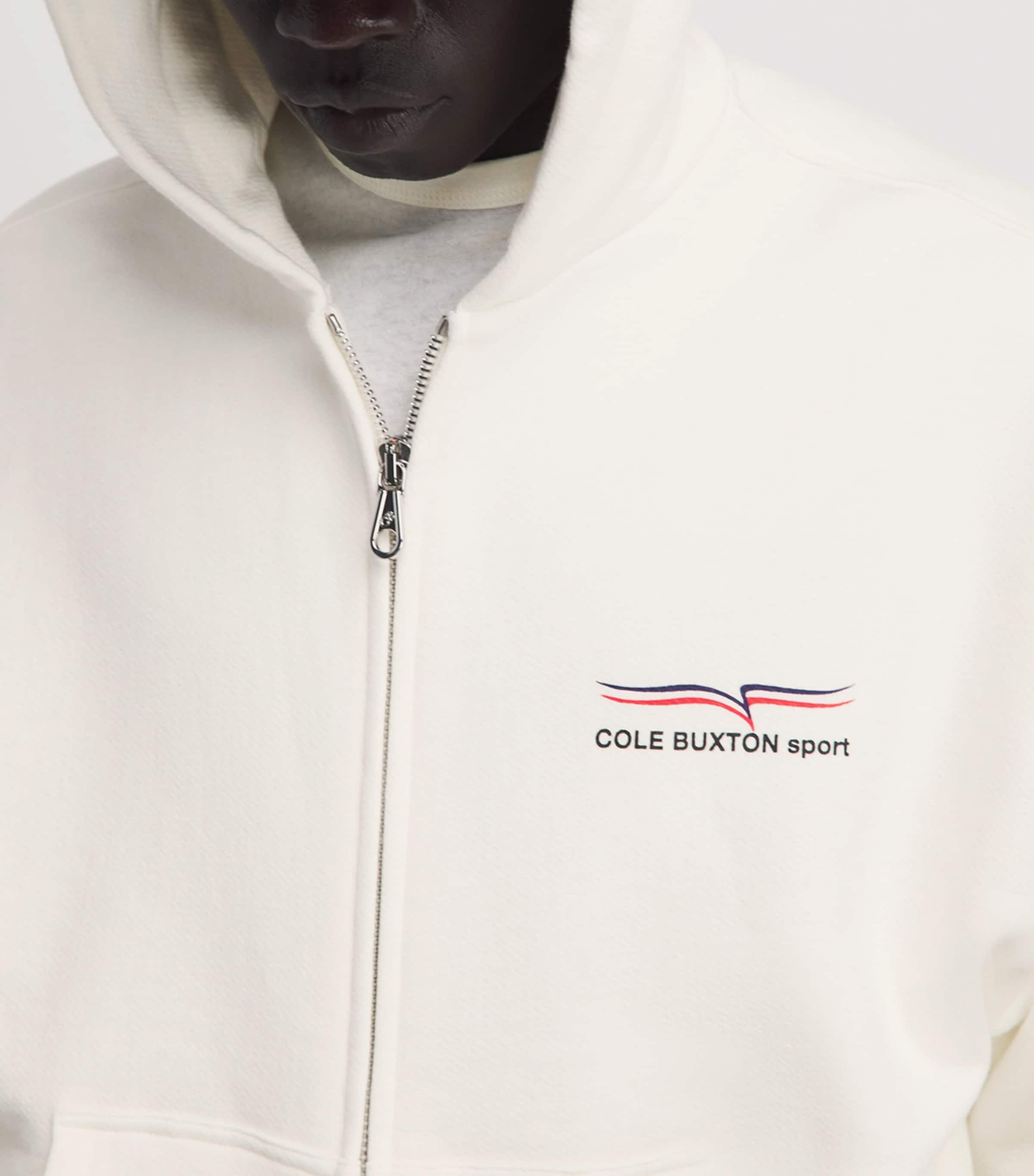 COLE BUXTON Mens Cotton Sport Zip-Up Hoodie Vintage White Image 3