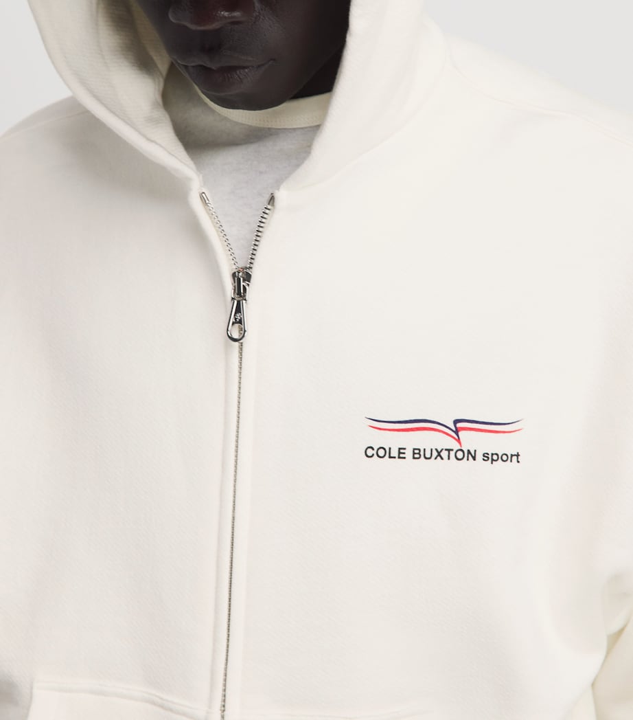 COLE BUXTON Mens Cotton Sport Zip-Up Hoodie Vintage White Image 3