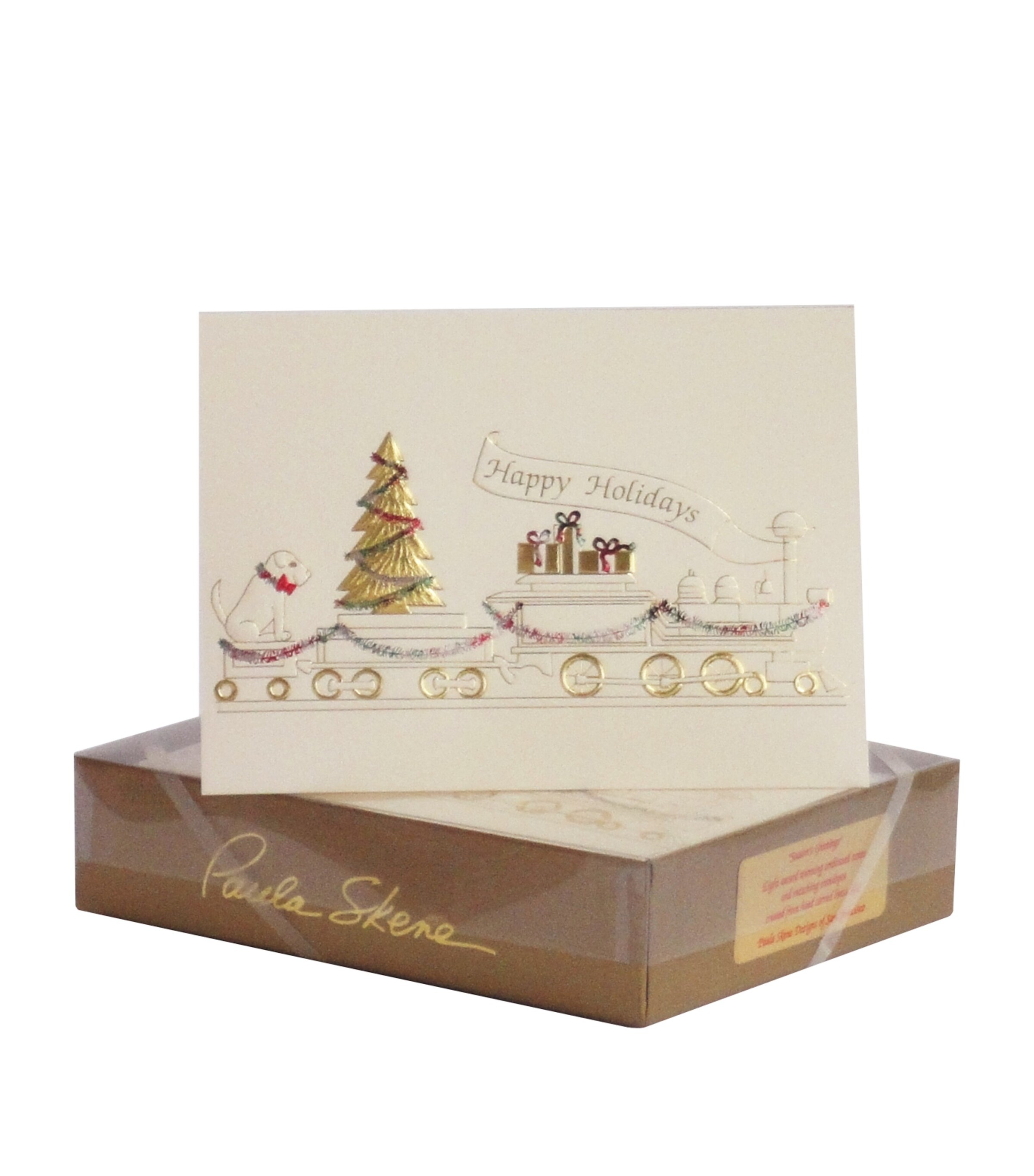 Paula Skene Foil-Stamped Train Christmas Cards (Set of 8) Ecru Image 1