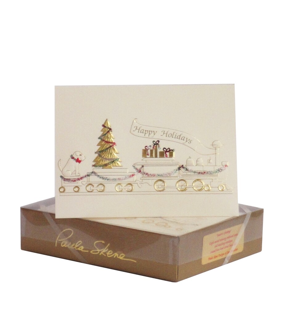 Paula Skene Foil-Stamped Train Christmas Cards (Set of 8) Ecru Image 1