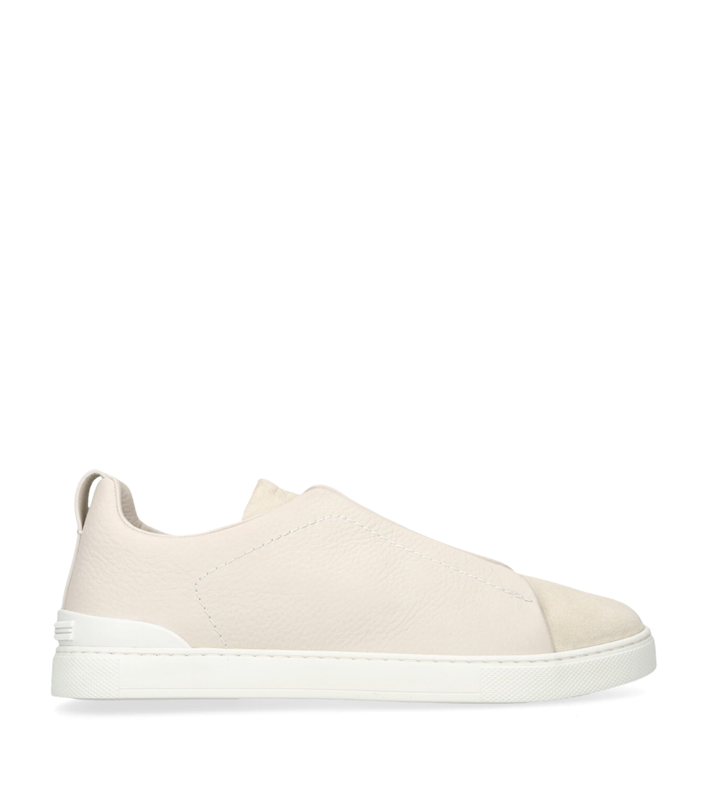 Shop Zegna Leather And Suede Triple Stitch Sneakers In White