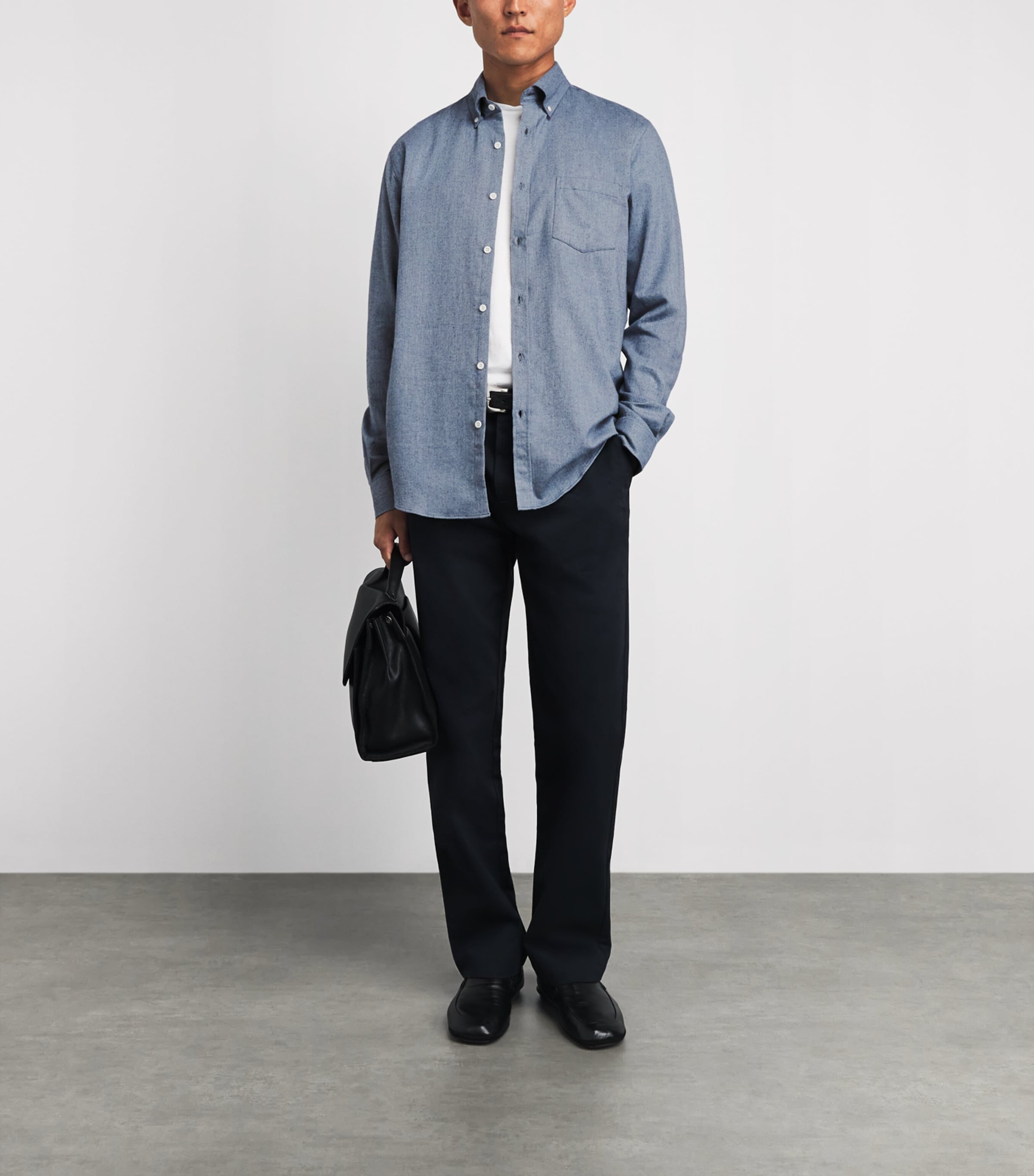 Sunspel Mens Brushed Cotton Flannel Shirt Powder M Image 2