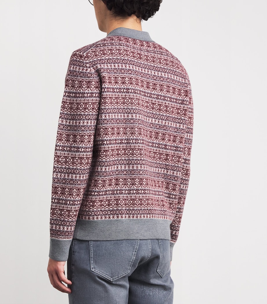 Wool Fair Isle Polo Sweater BIANCO, SABBIA E GRI Image 4