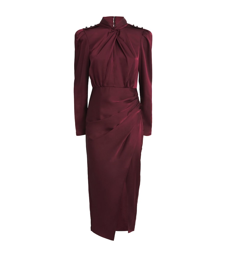 Satin Draped Midi Dress RED Image 1
