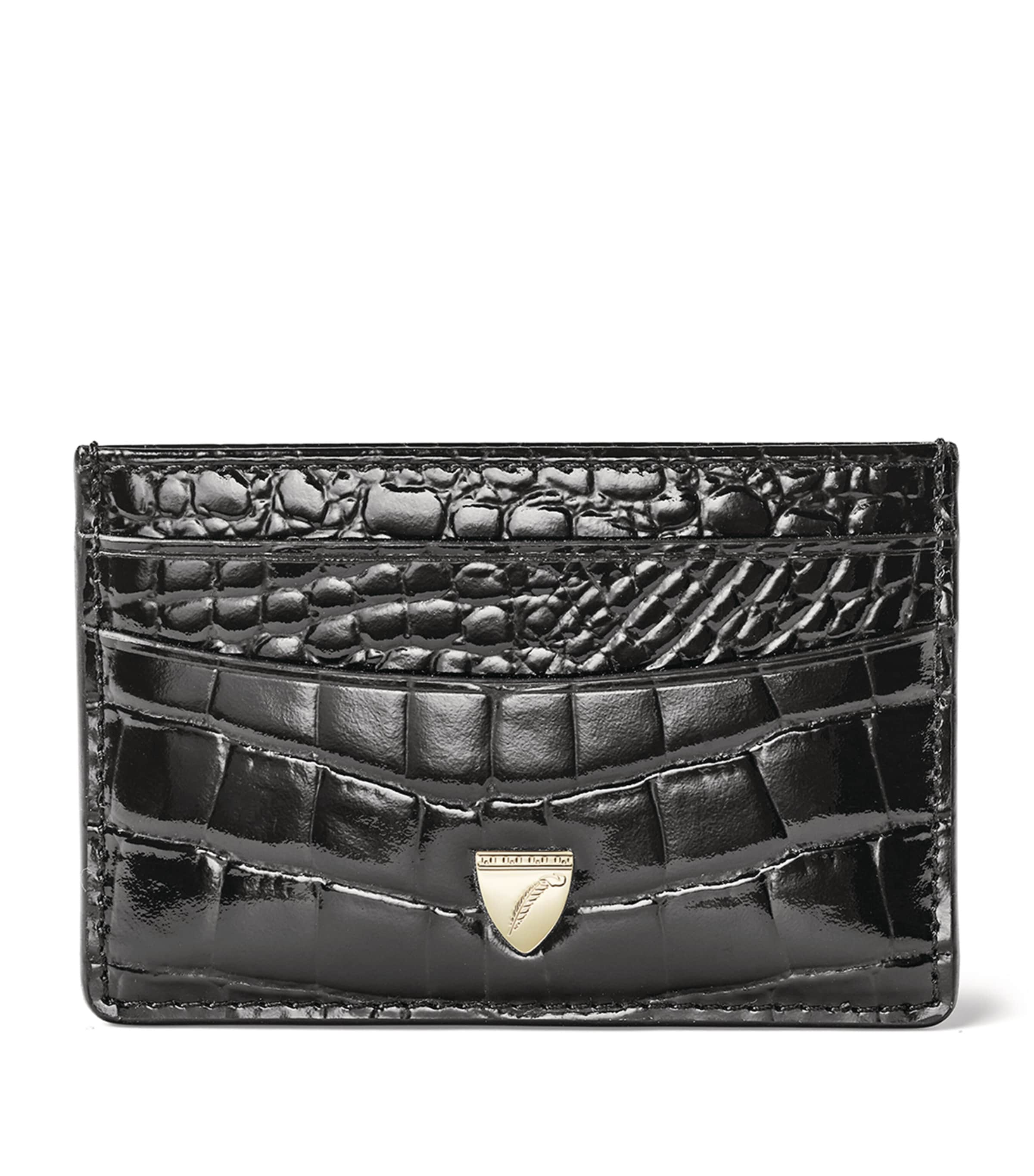 Aspinal Of London Croc-embossed Slim Card Holder In Black