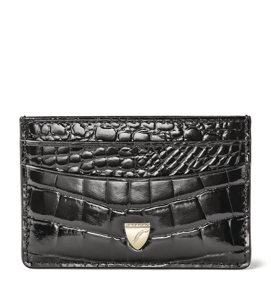 Croc-Embossed Slim Card Holder BLACK Image 1