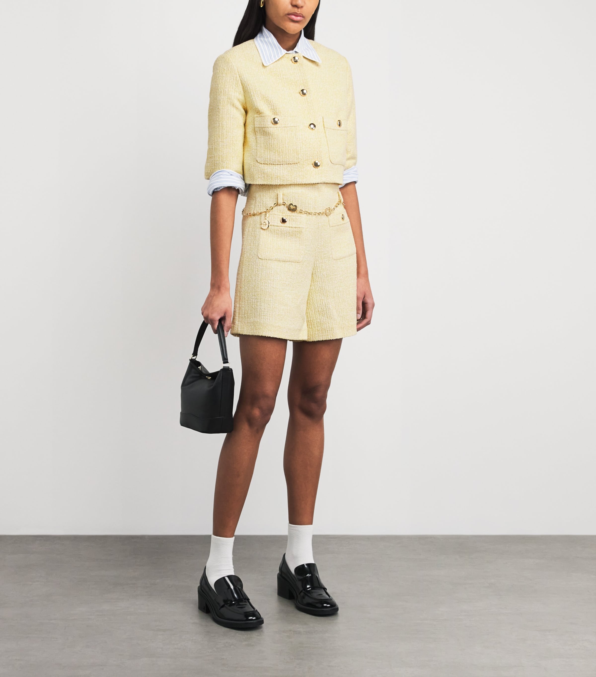Maje Womens Tweed Belt-Detail Shorts Pale Yellow Image 2