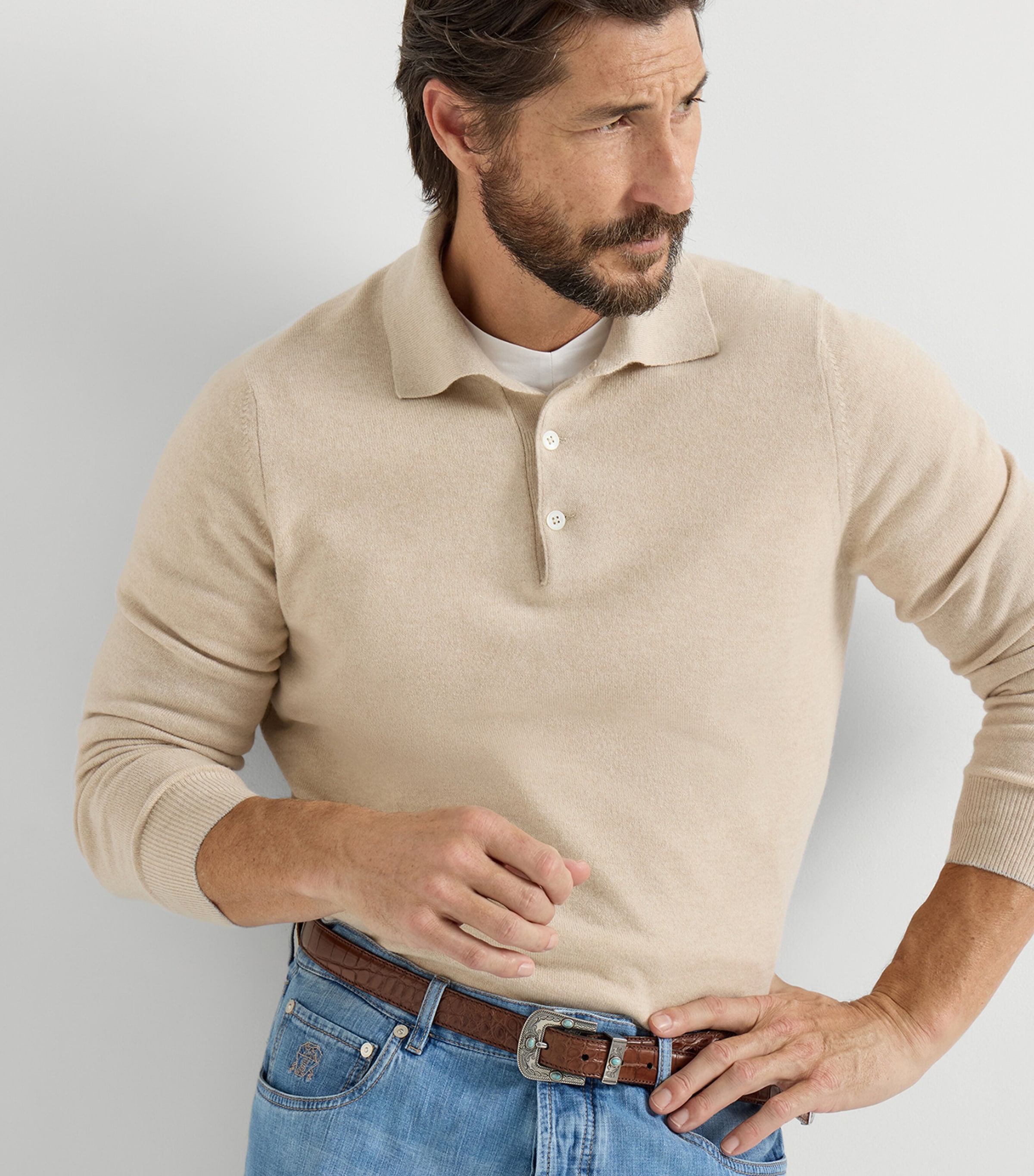 Brunello Cucinelli Mens Cashmere Polo Sweater Image 2