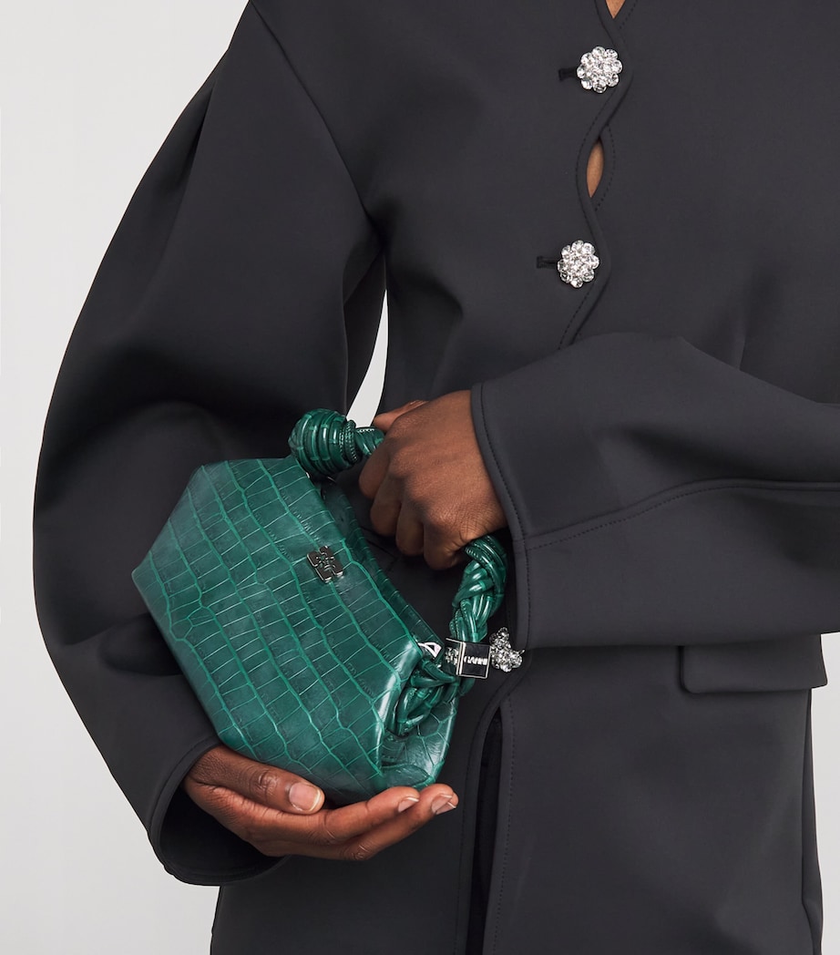 Mini Croc-Embossed Bou Top-Handle Bag 774 PINENEEDLE Image 5