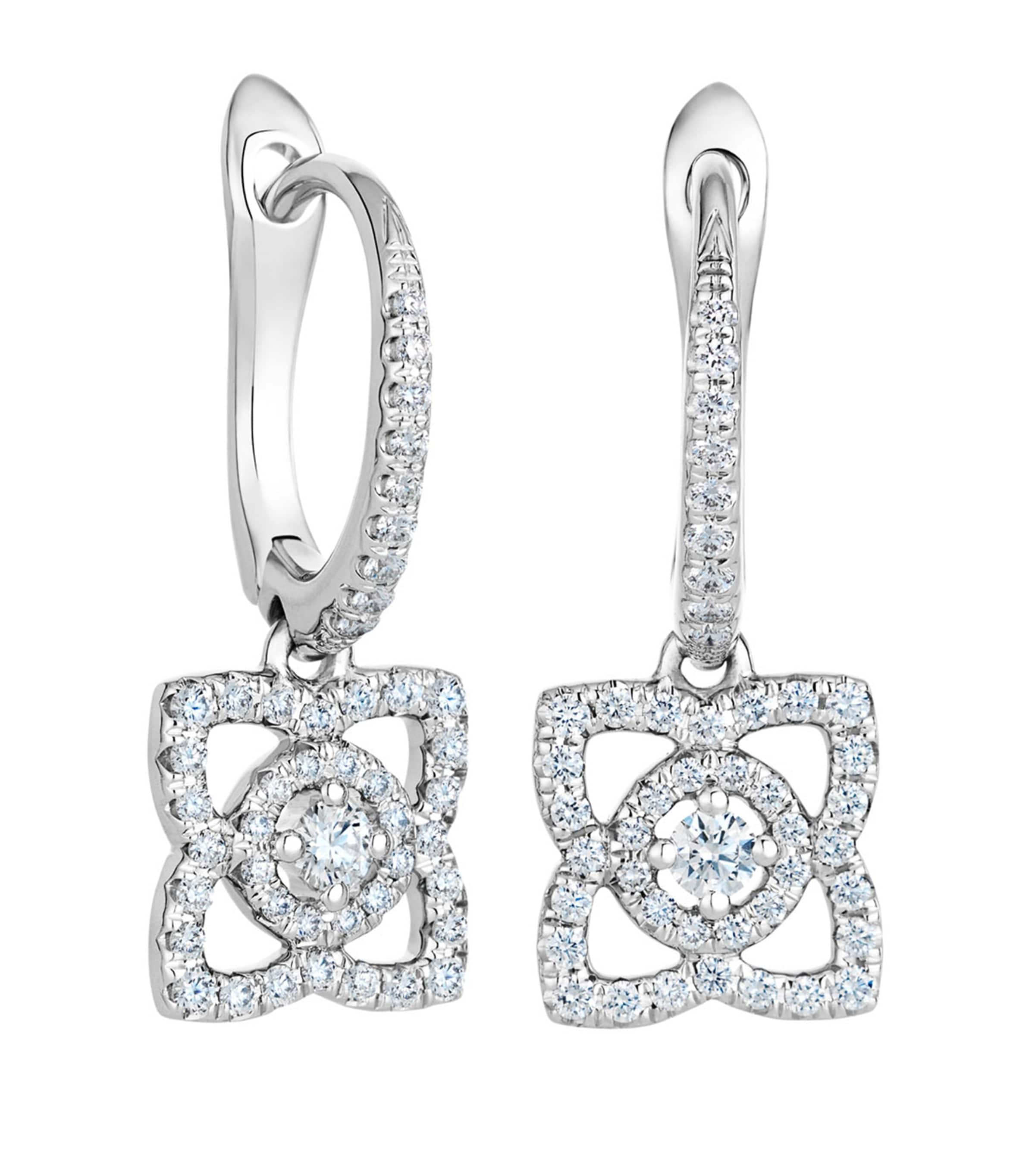 De Beers White Gold Enchanted Lotus Sleeper Earrings In Metallic