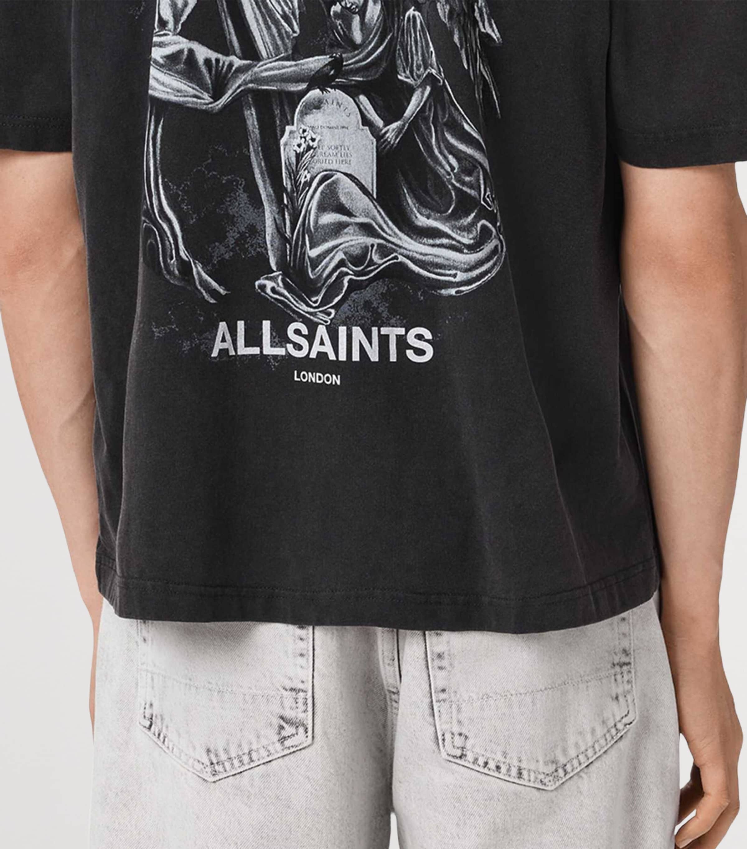 AllSaints Mens Angel-Print Seraph T-Shirt Washed Black Image 4