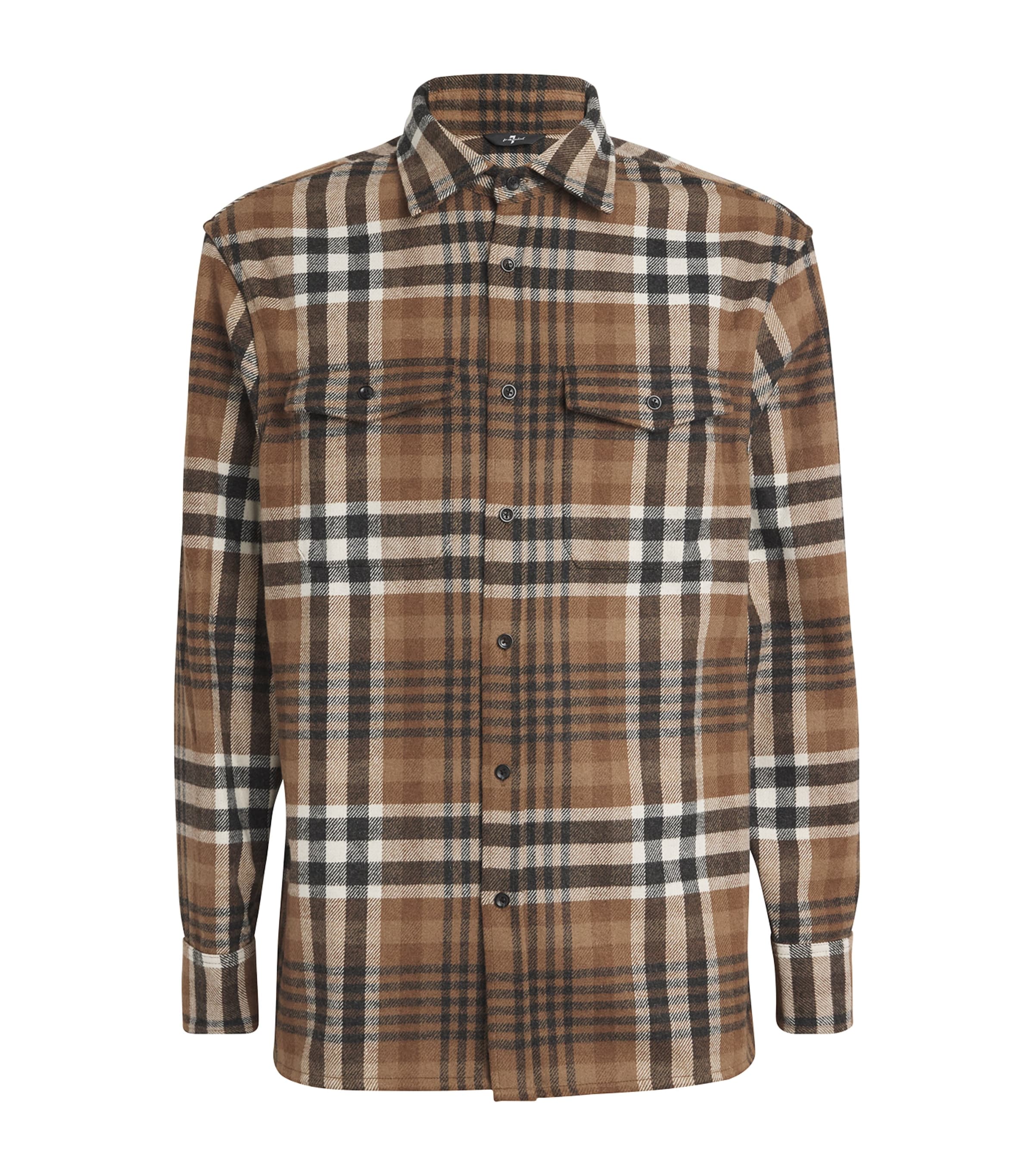 Shop 7 For All Mankind Checked Double-pocket Overshirt In Brown