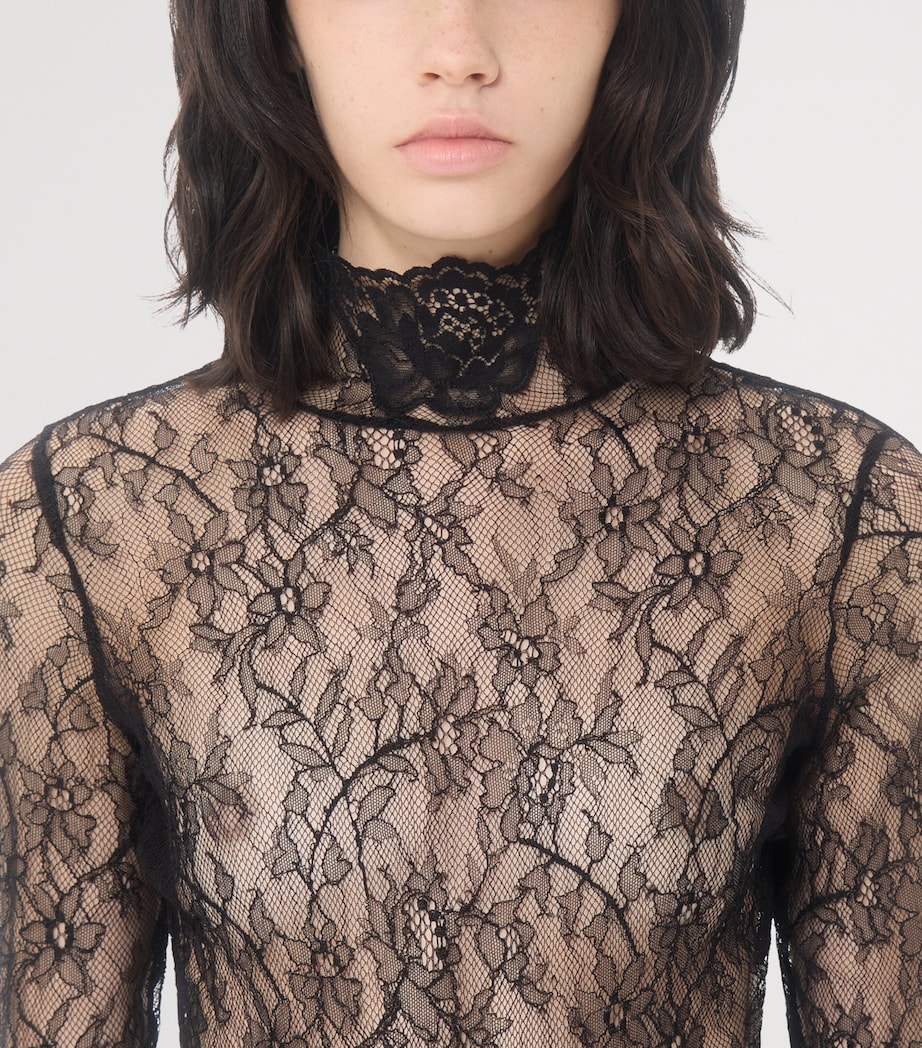 Valentino Womens Lace High-Neck Bodysuit Image 7