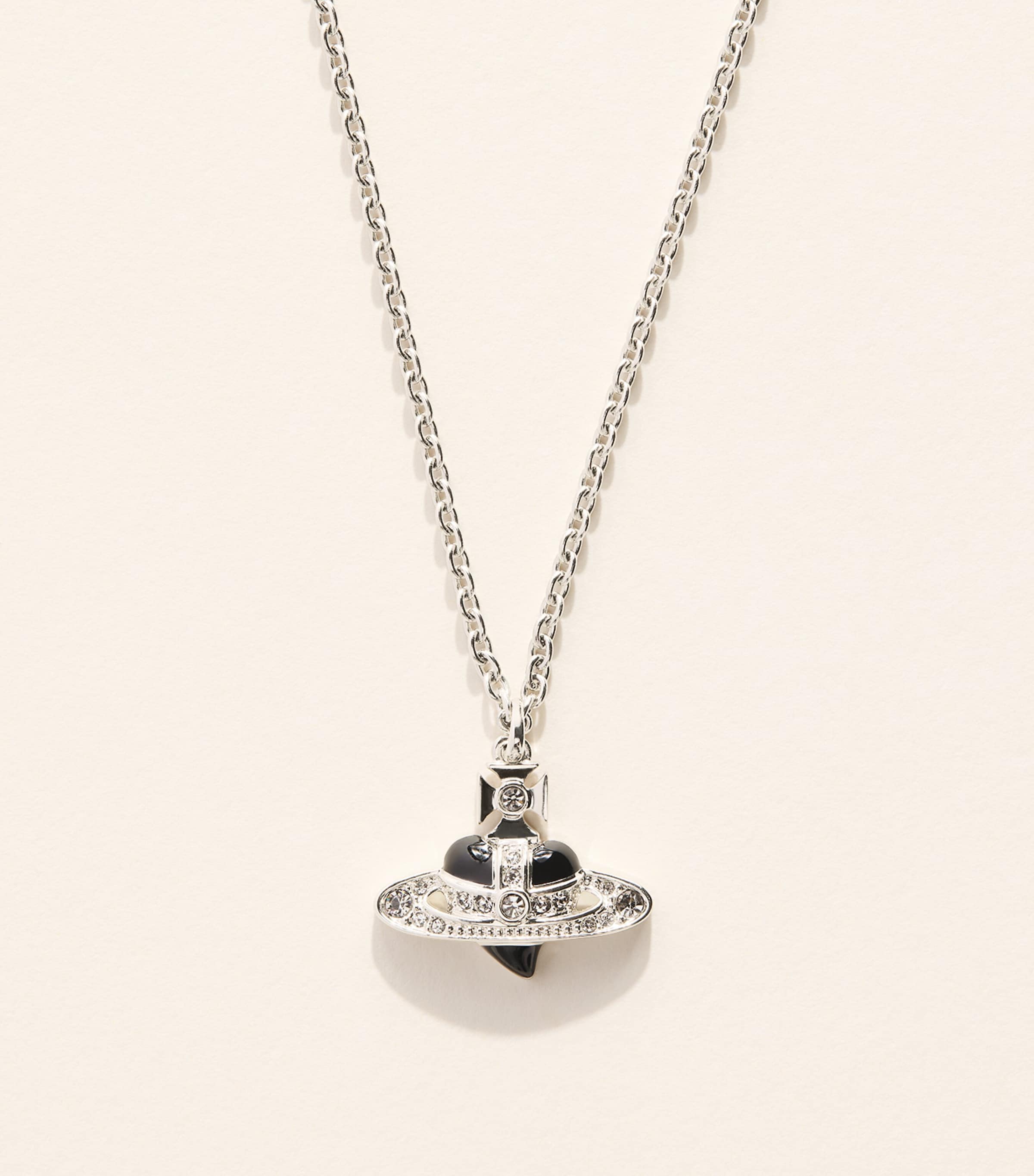Vivienne Westwood Diamante Heart Necklace Plat/blk Dmn Cr Image 1