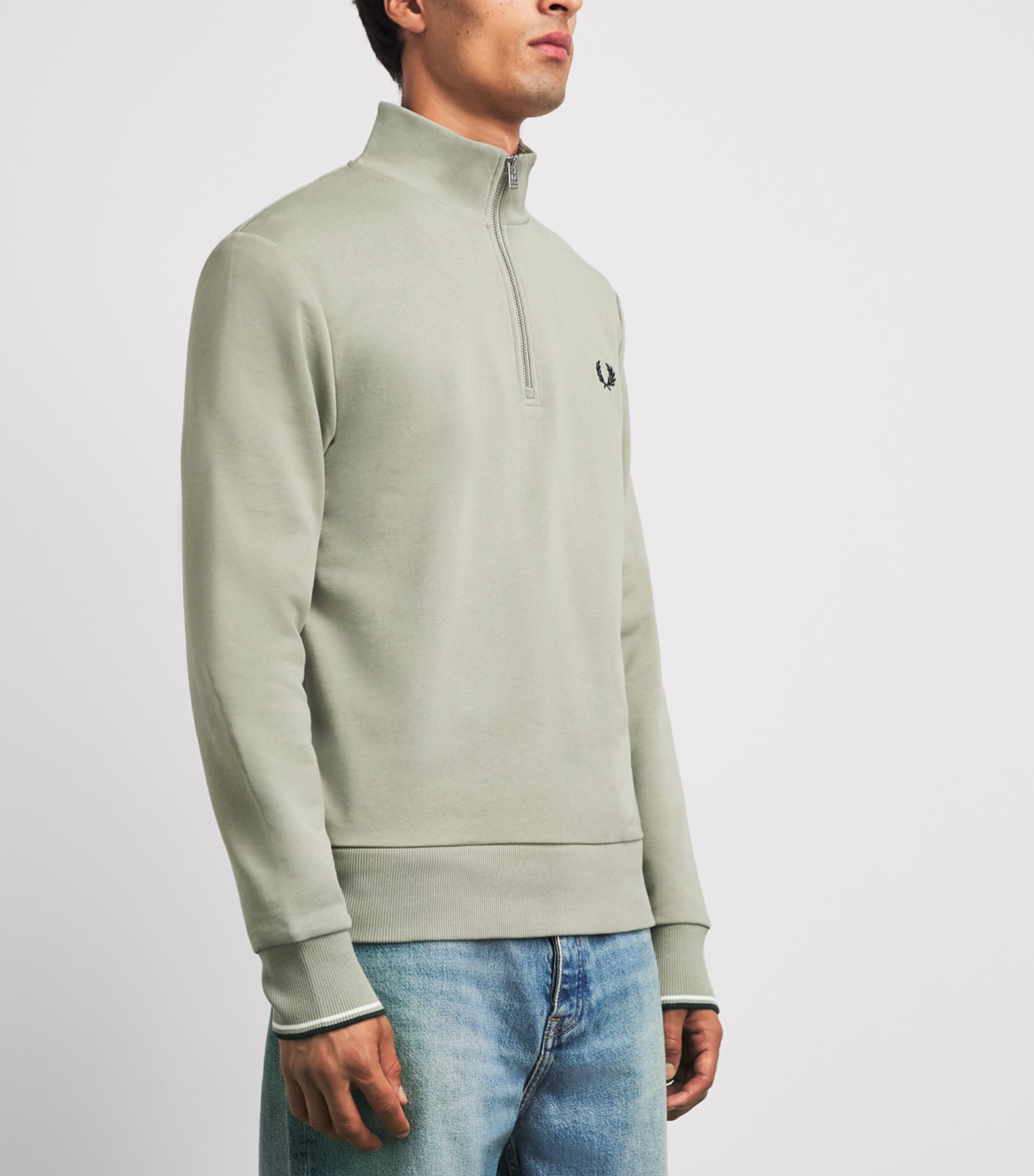 Fred Perry Mens Cotton Half-Zip Sweatshirt Seagrs/ecr/dkair Image 4