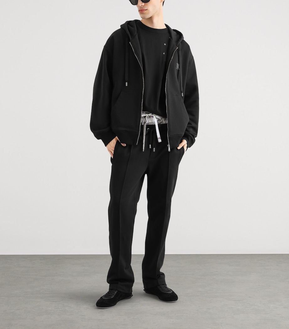 Dolce&Gabbana Mens Cotton Logo Patch Zip-Up Hoodie Black Image 2