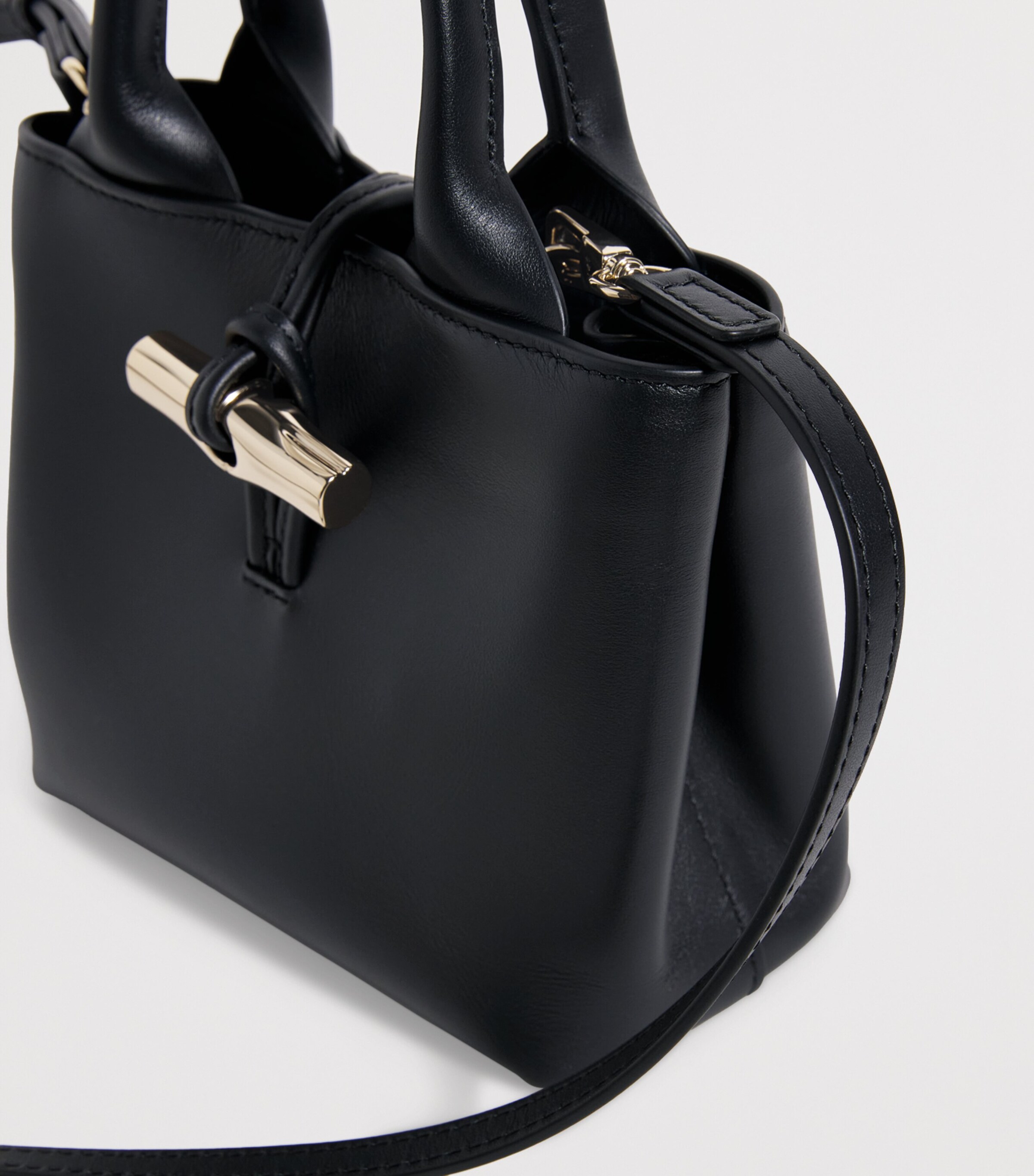 Longchamp Extra Small Leather Le Roseau Top-Handle Bag Black Image 6