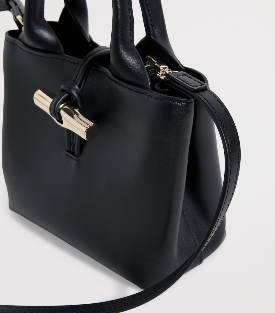 Longchamp Extra Small Leather Le Roseau Top-Handle Bag Black Image 6