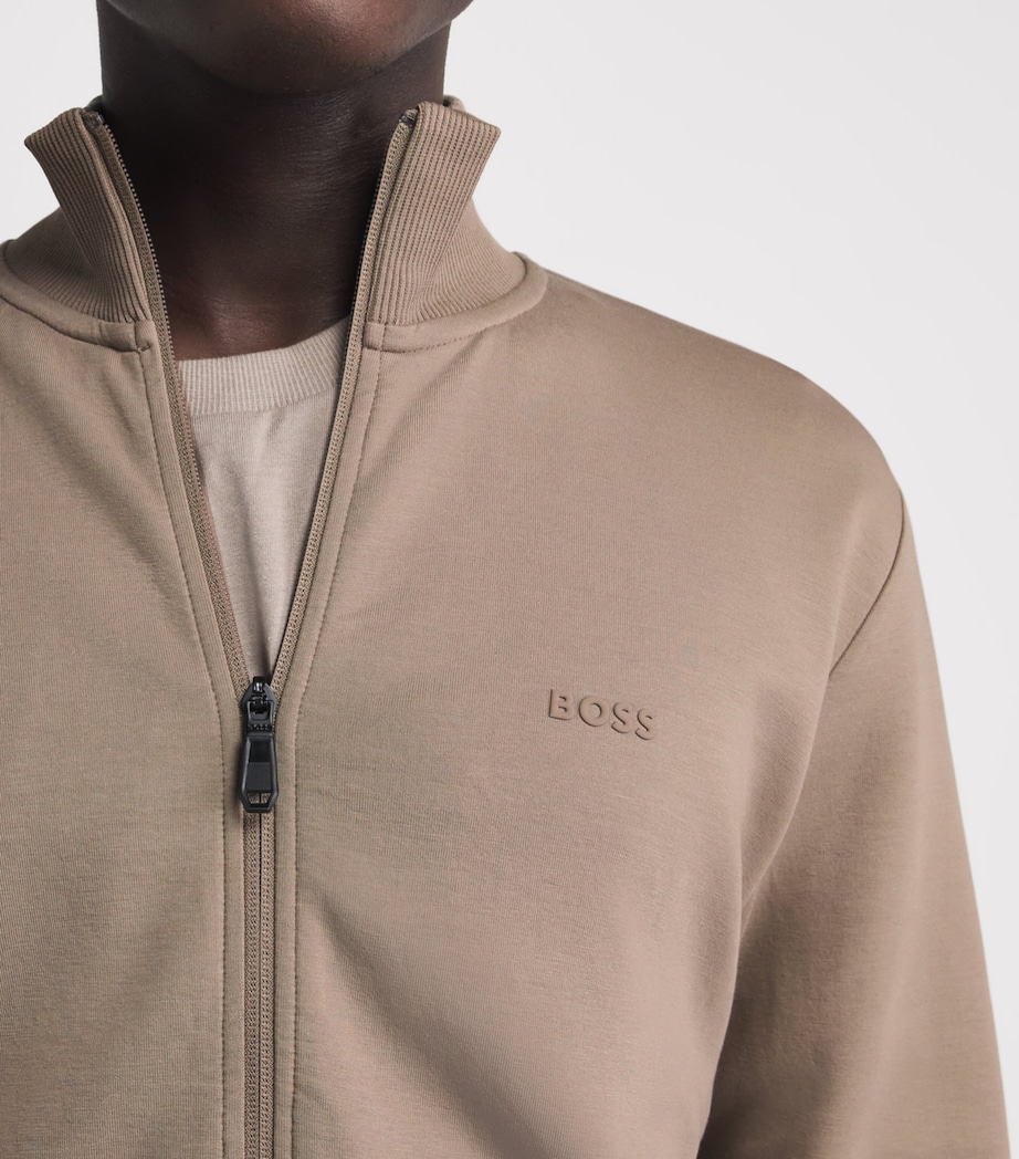 BOSS Mens Stretch-Cotton Zip-Up Sweatshirt Pastel Green Image 3
