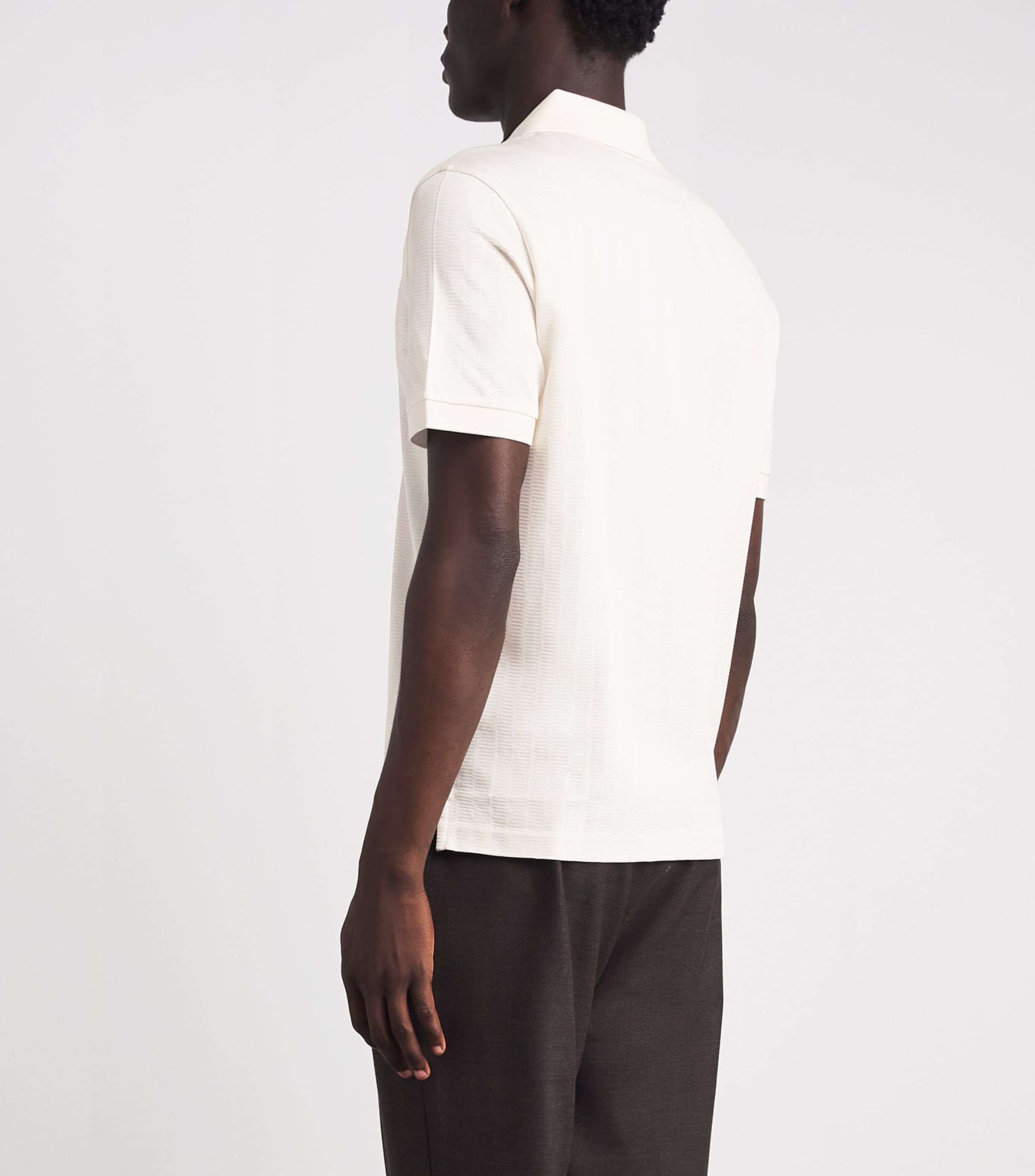 BOSS Mens Cotton Jacquard Open-Neck Polo Shirt Open White Image 5