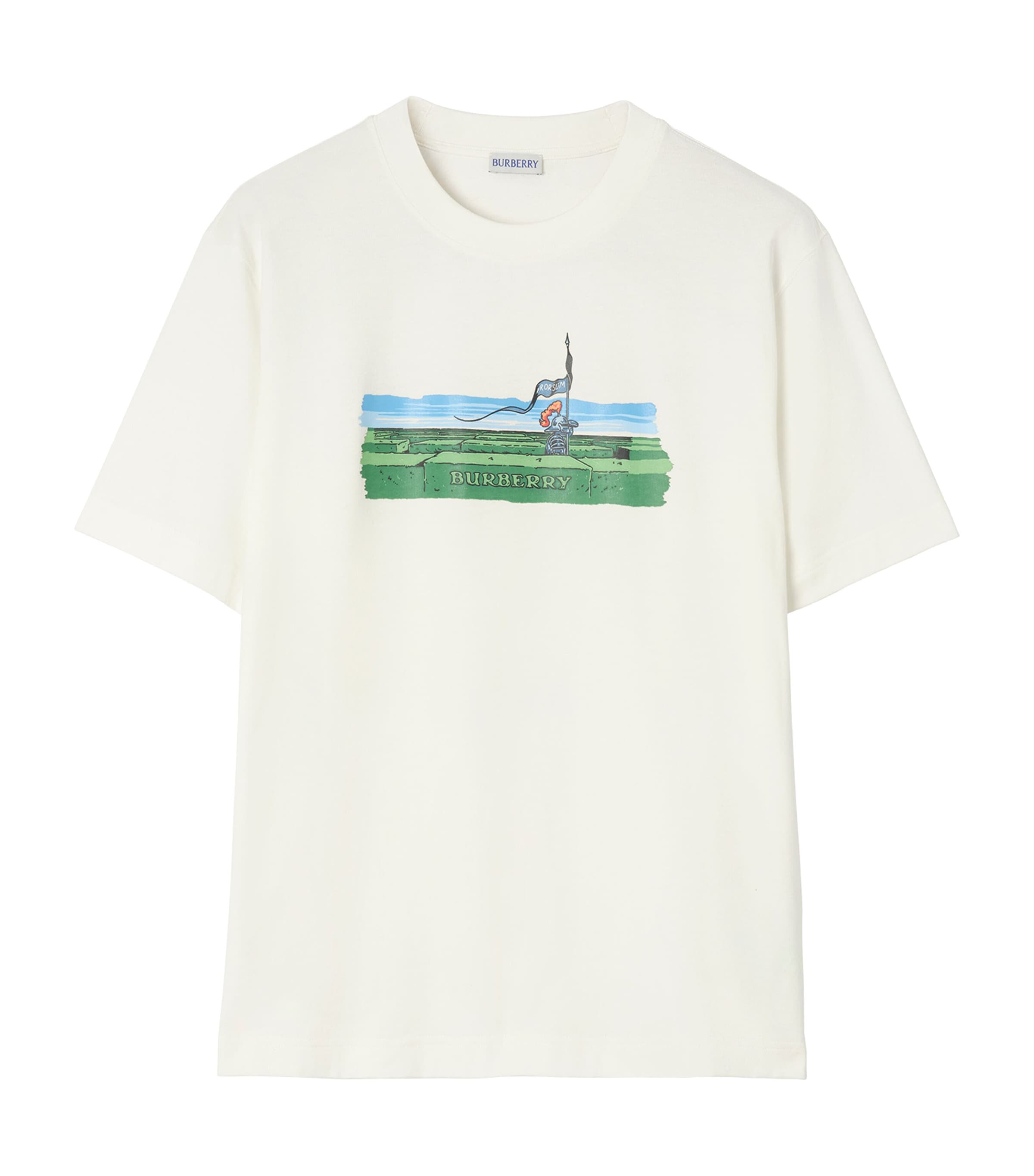 Burberry Mens Cotton Maze Print T-Shirt Chalk Image 1