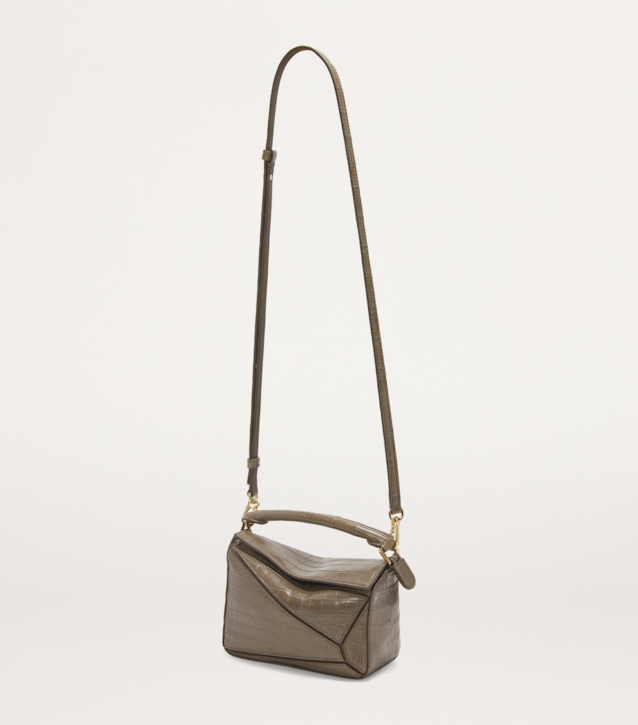 Mini Crocodile Puzzle Top-Handle Bag DARK KHAKI GREEN Image 6