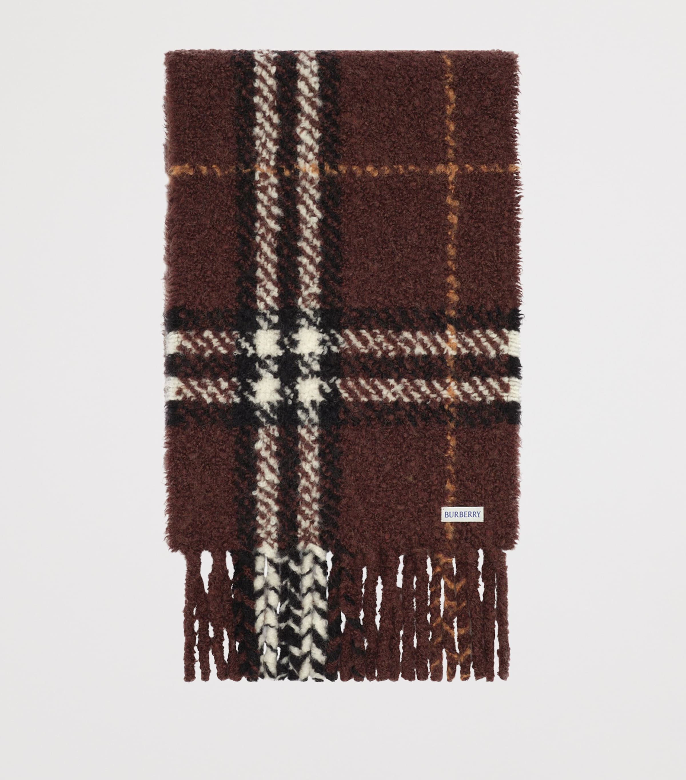 Burberry Alpaca Wool-Blend Bouclé Check Scarf Treacle Brown Image 2