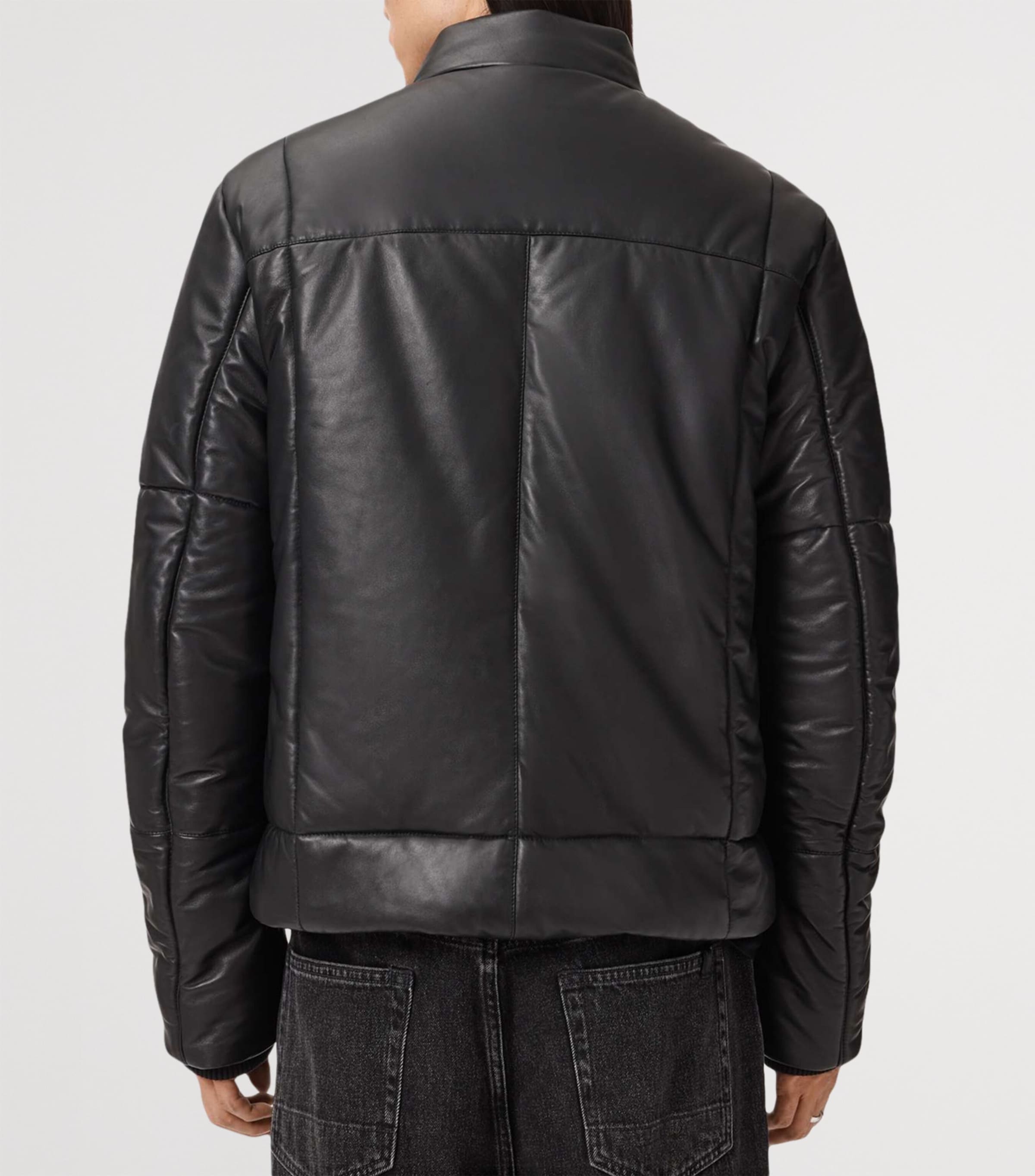 Leather Furse Puffer Jacket BLACK Image 7