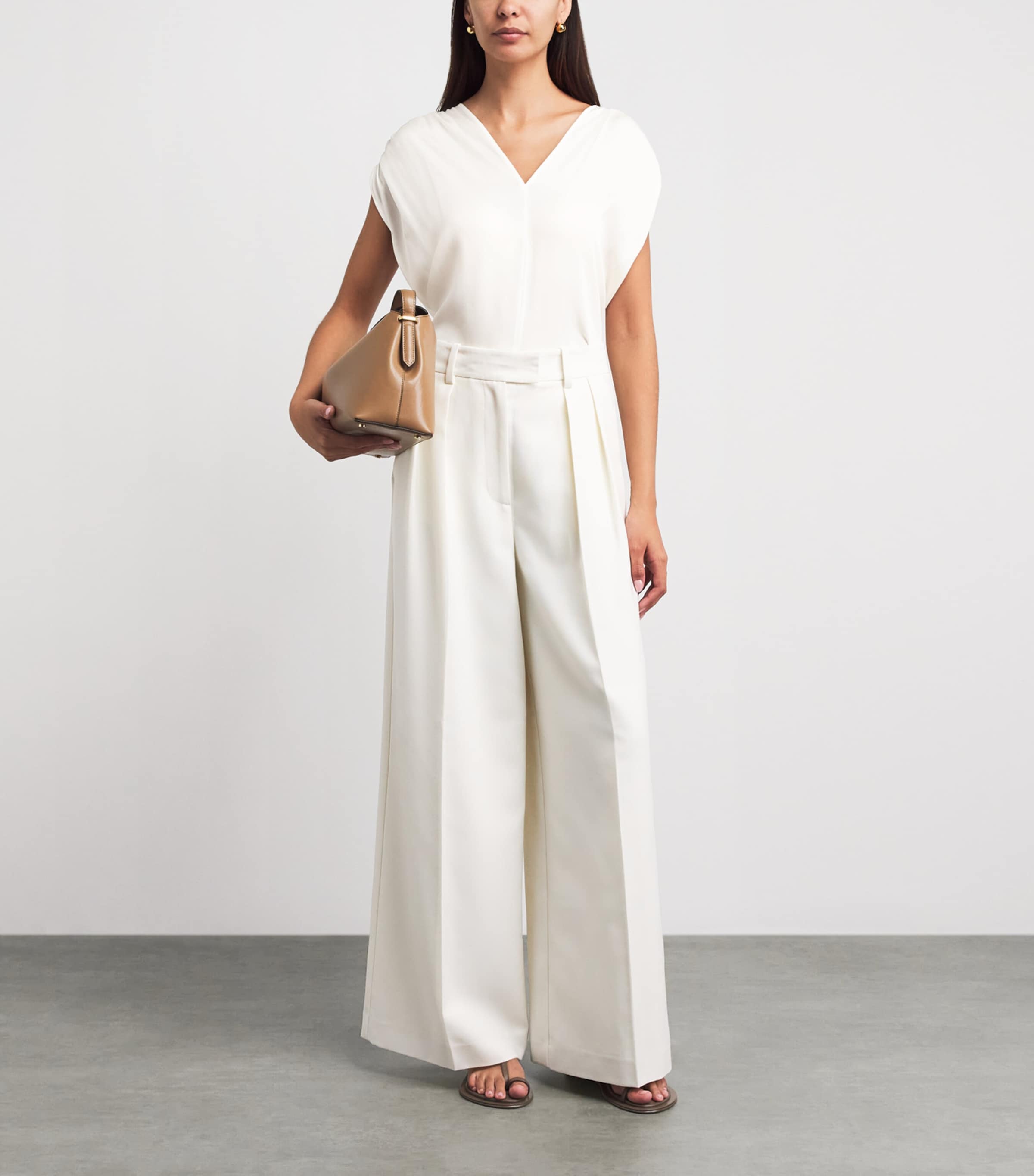 Vince Womens Silk-Blend Gathered Blouse Off White Image 2