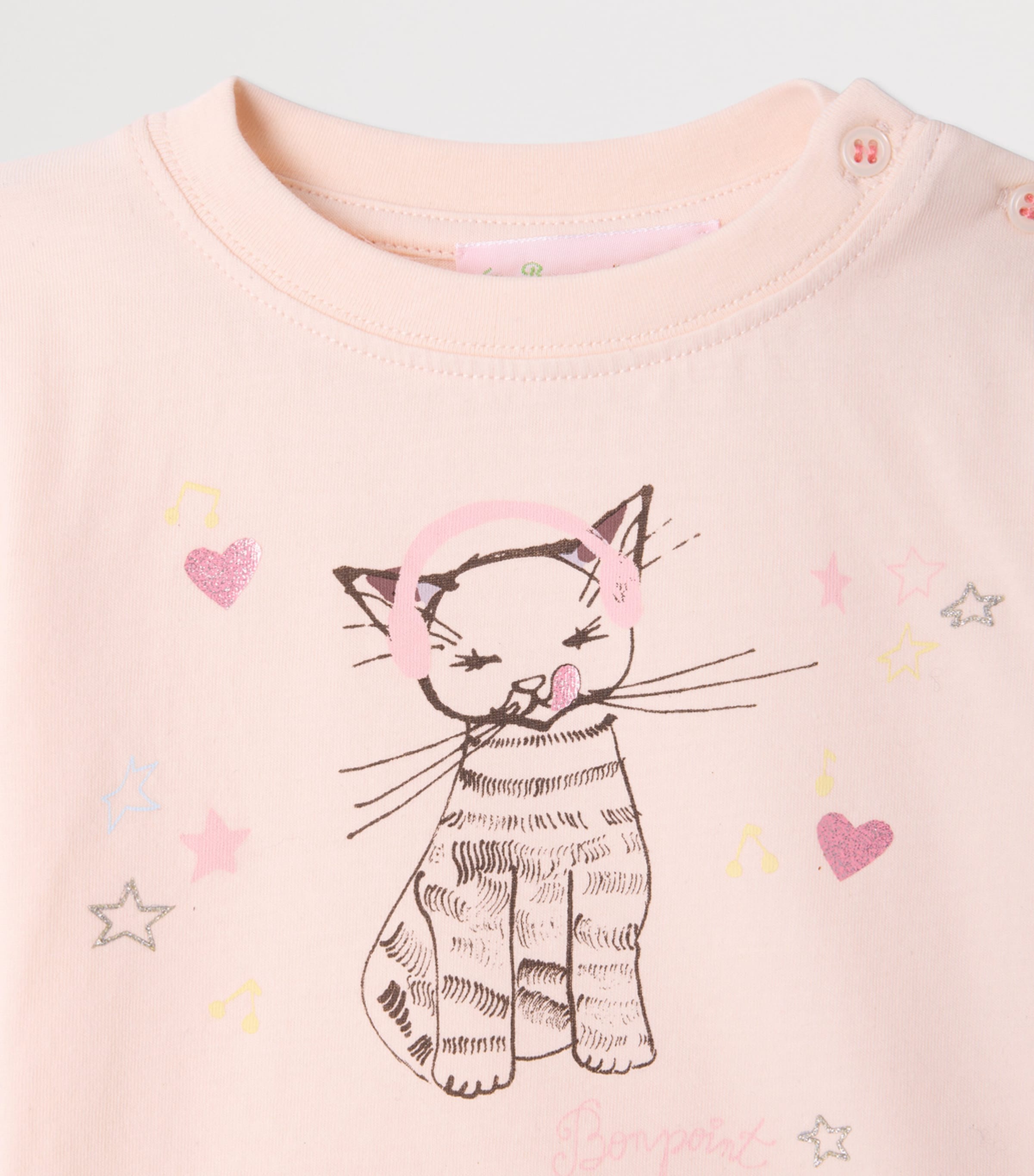 Bonpoint Cat Print T-Shirt (6-18 Months) Rose Chamallow Image 3