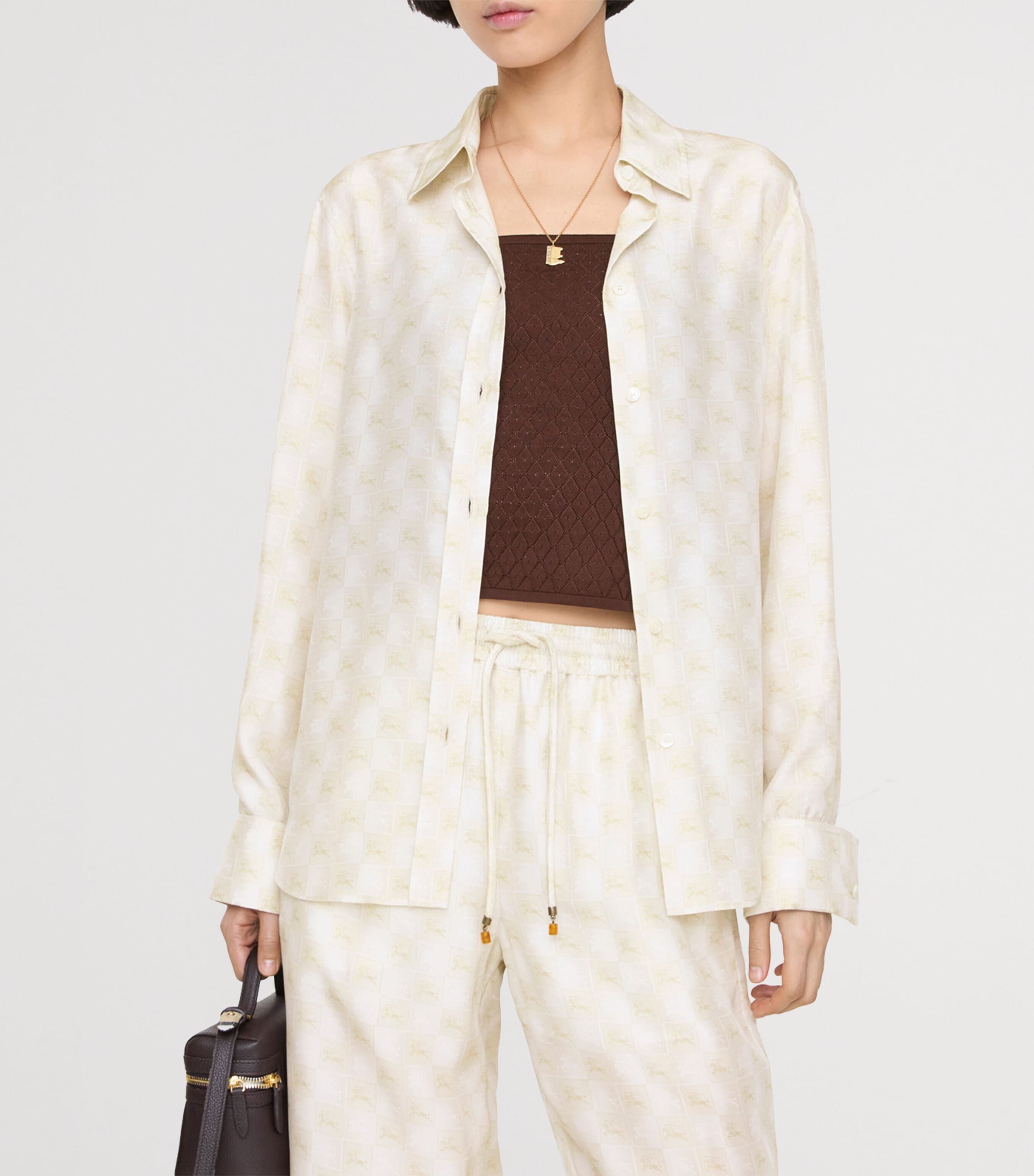 Burberry Womens Silk Equestrian Knight Design Shirt Chalk White Ip Pttrn Image 2