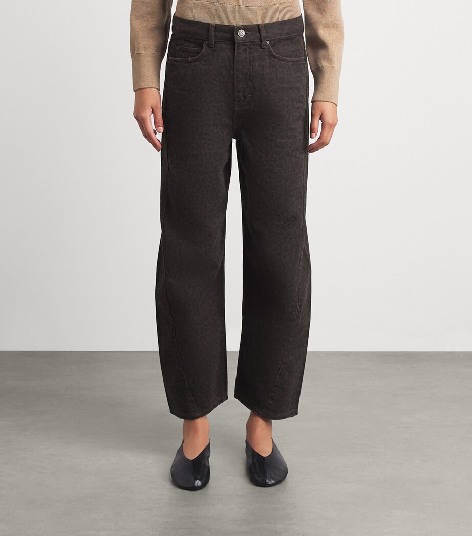 ME+EM Womens Leopard Engineered Barrel Jeans Brown Multi Image 4