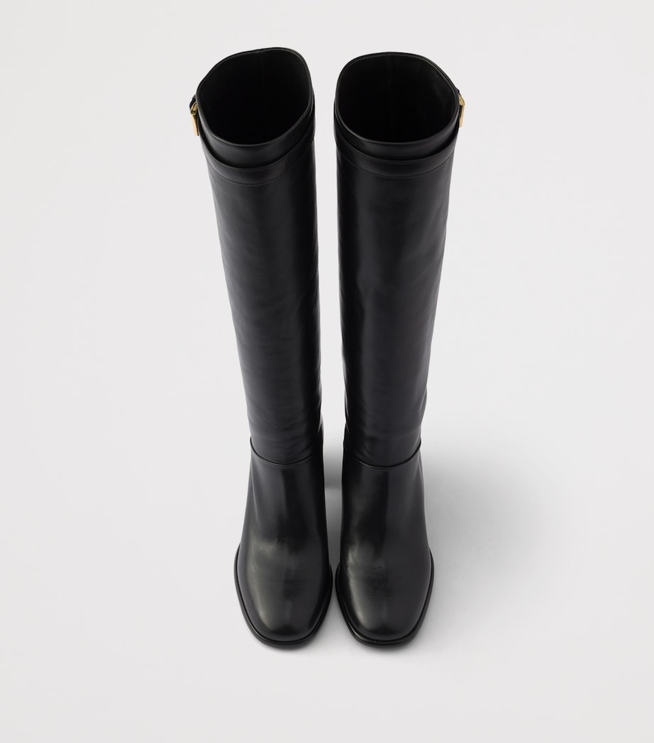 Prada Leather Heeled Knee-High Boots Black Image 3