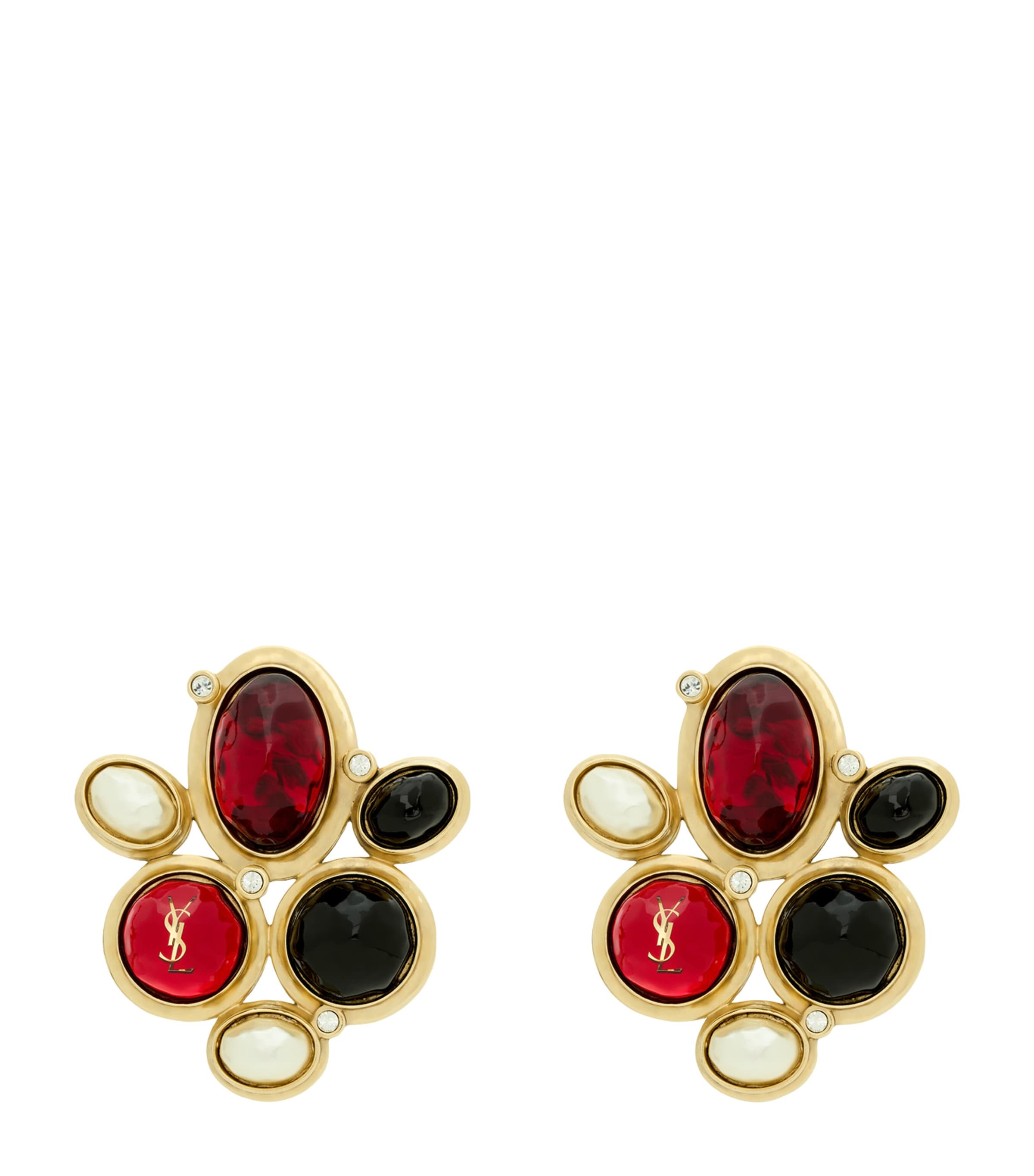 Saint Laurent Cassandre Embellished Earrings In Nude