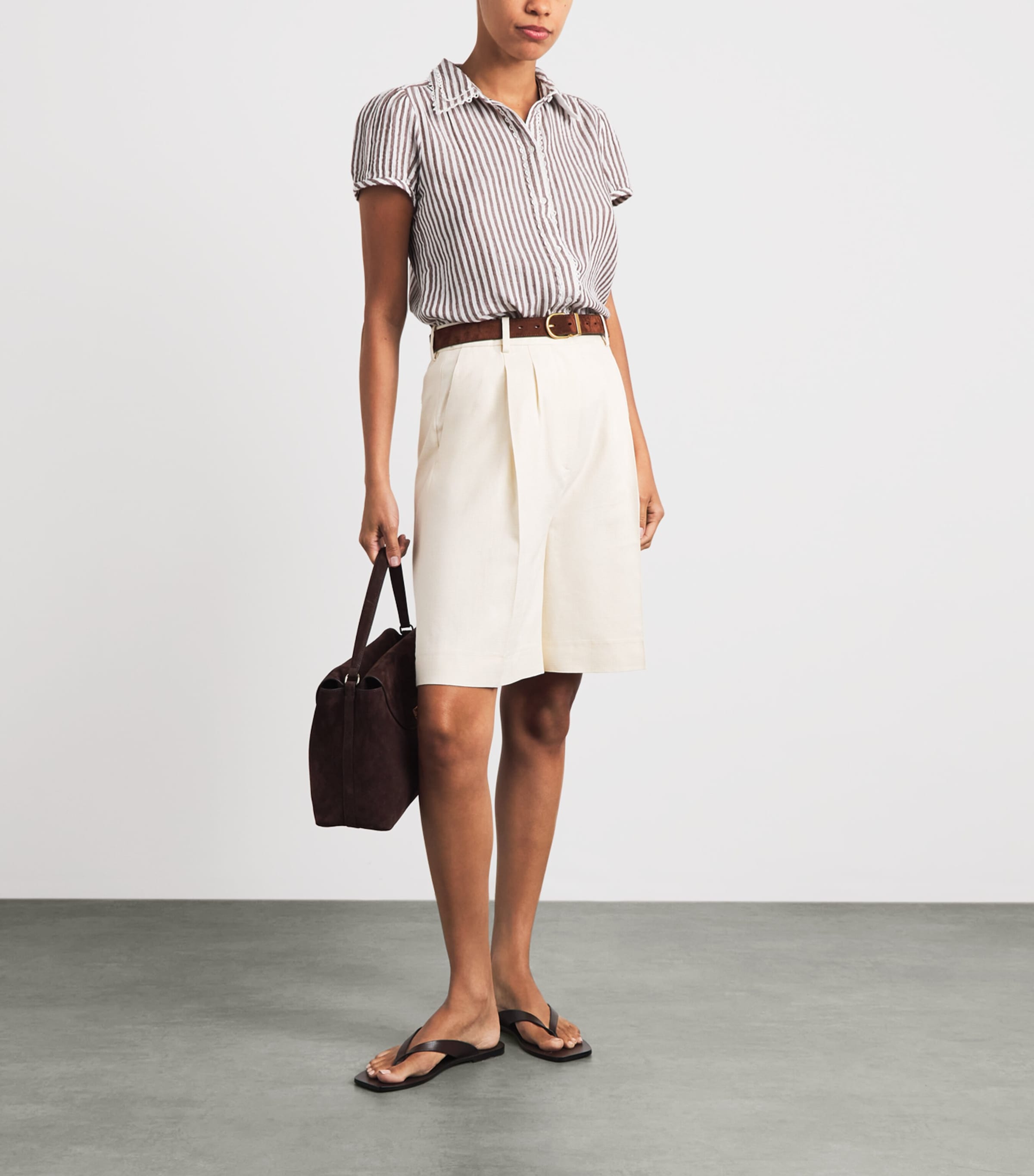 ME+EM Womens Embroidered Stripe Shirt Soft White/pecan Image 2