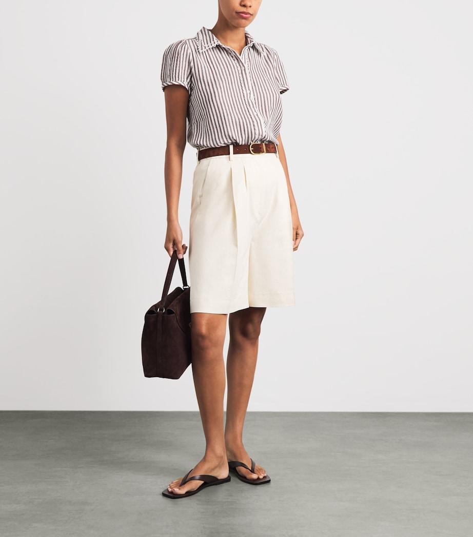 ME+EM Womens Embroidered Stripe Shirt Soft White/pecan Image 2