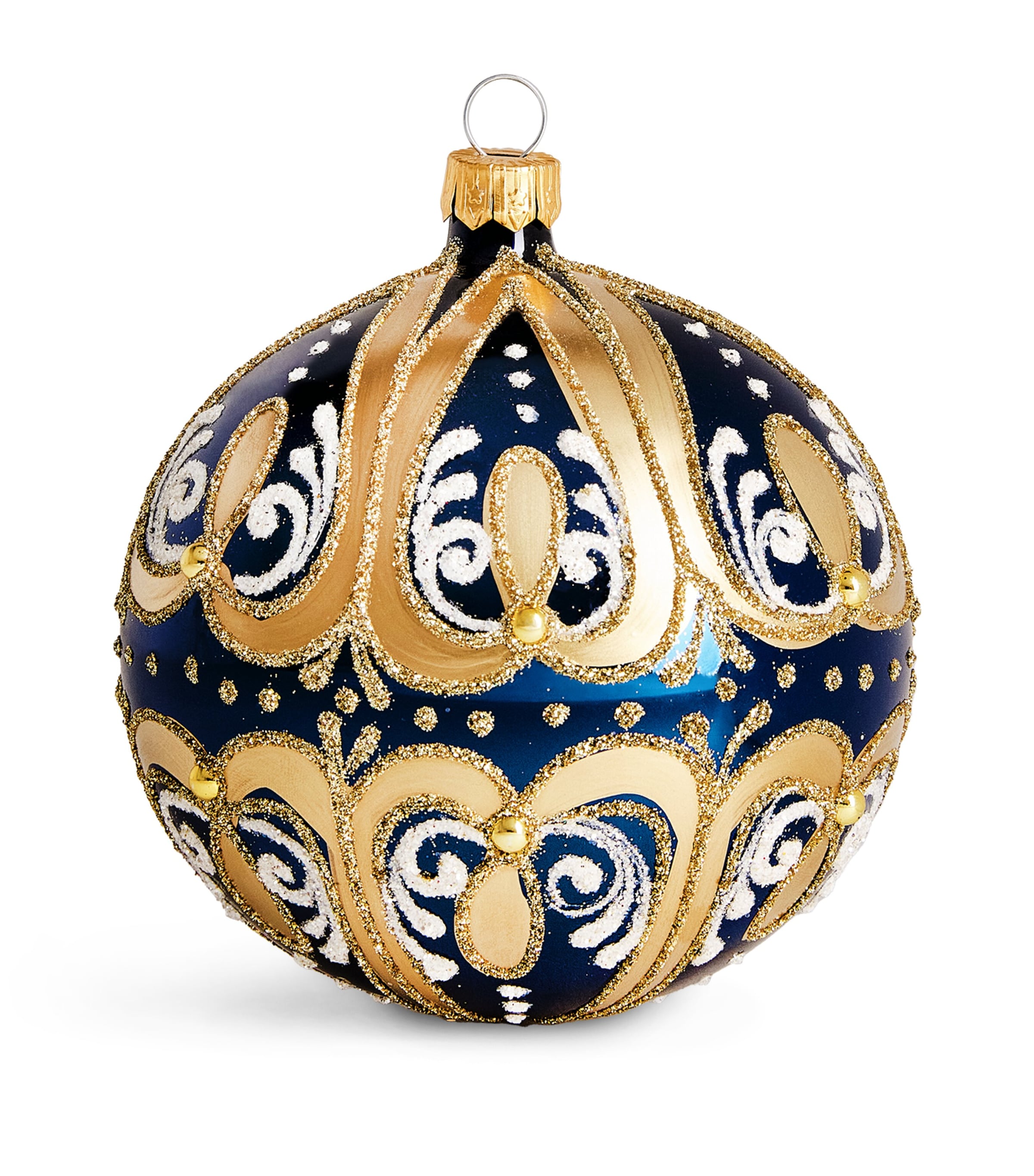 Harrods Glitter Swirl Bauble Navy Blue Image 1